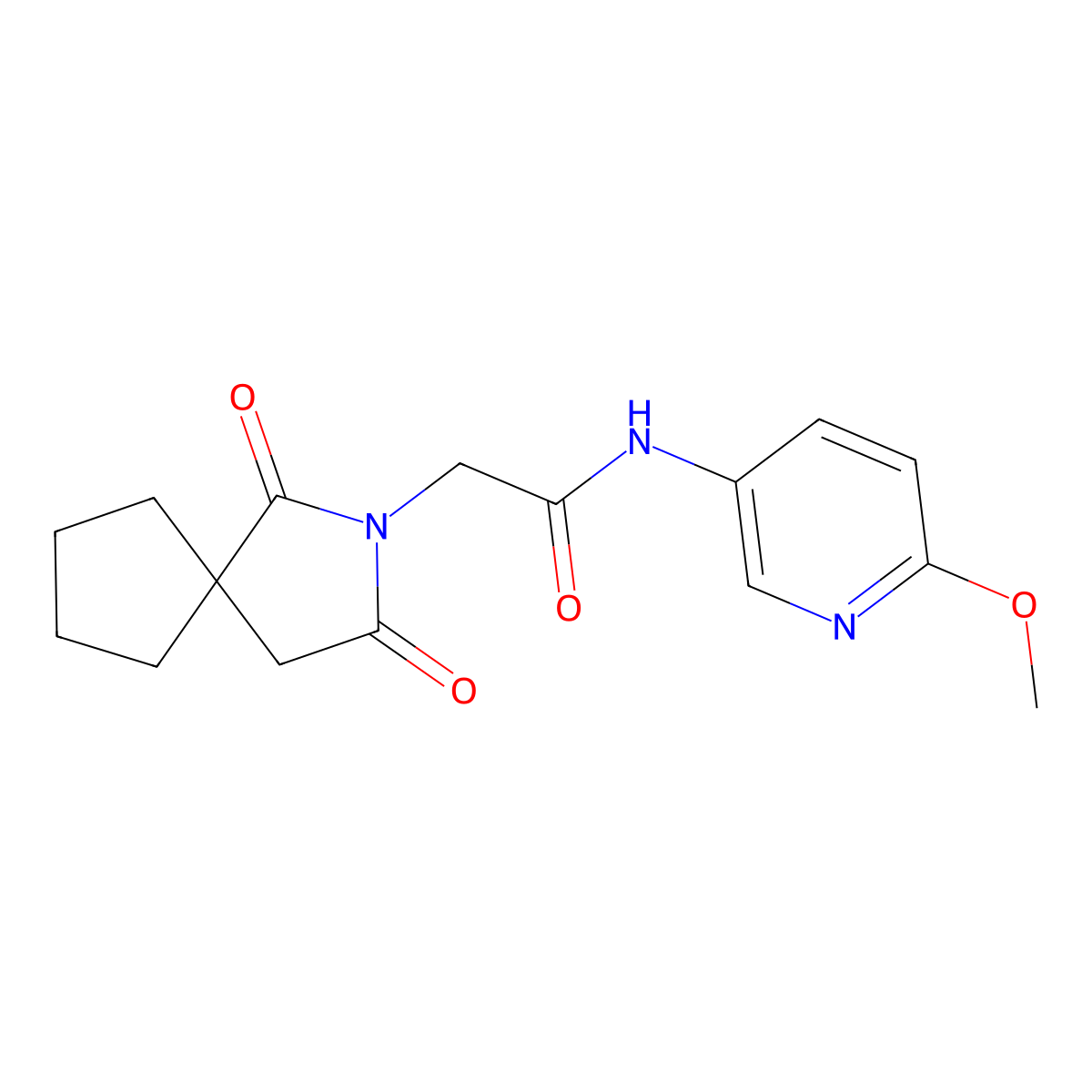 2-(1,3-dioxo-2-azaspiro[4.4]non-2-yl)-N-(6-methoxypyridin-3-yl)acetamide molecular structure, CAS 1401555-87-0