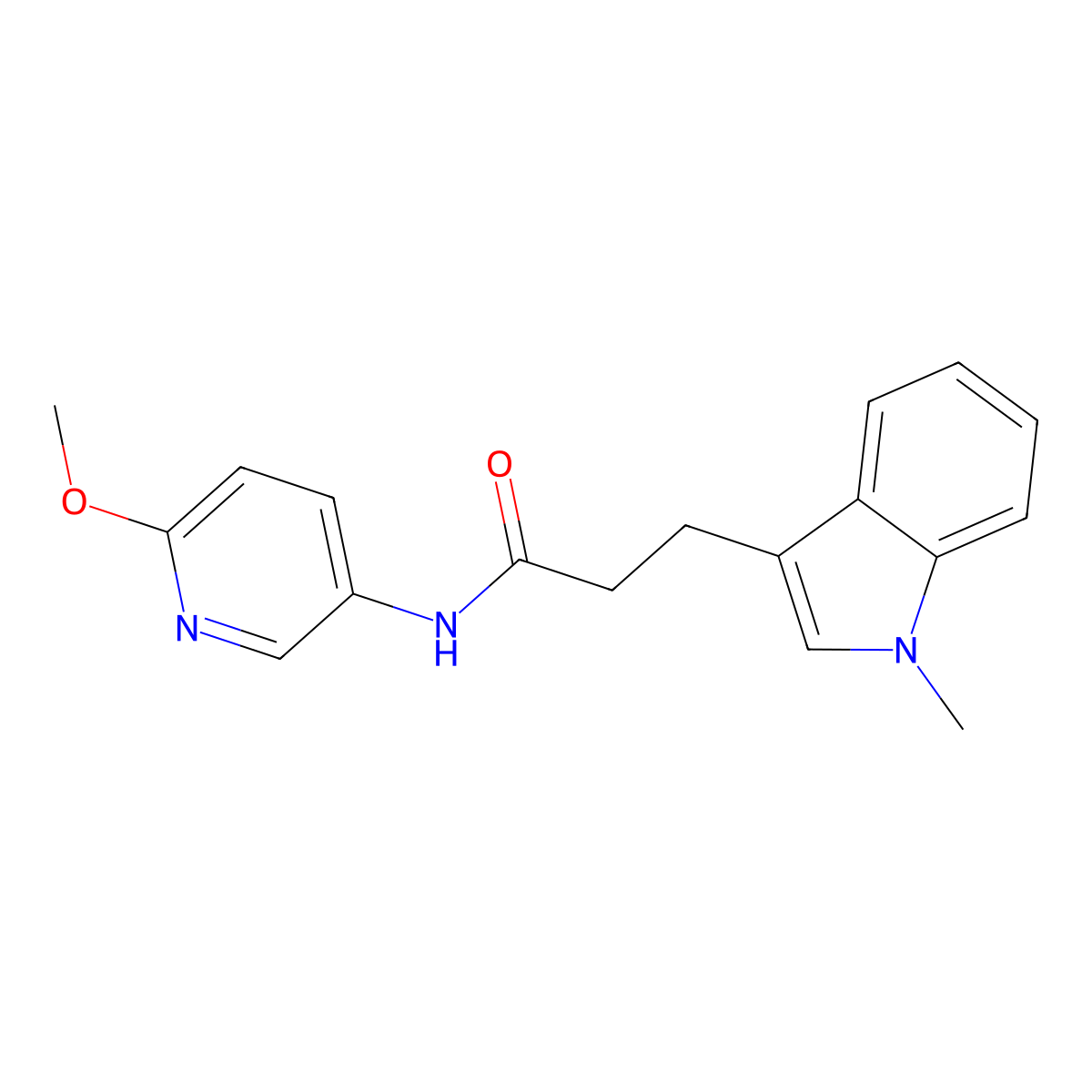 N-(6-methoxypyridin-3-yl)-3-(1-methyl-1H-indol-3-yl)propanamide molecular structure, CAS 1401556-01-1