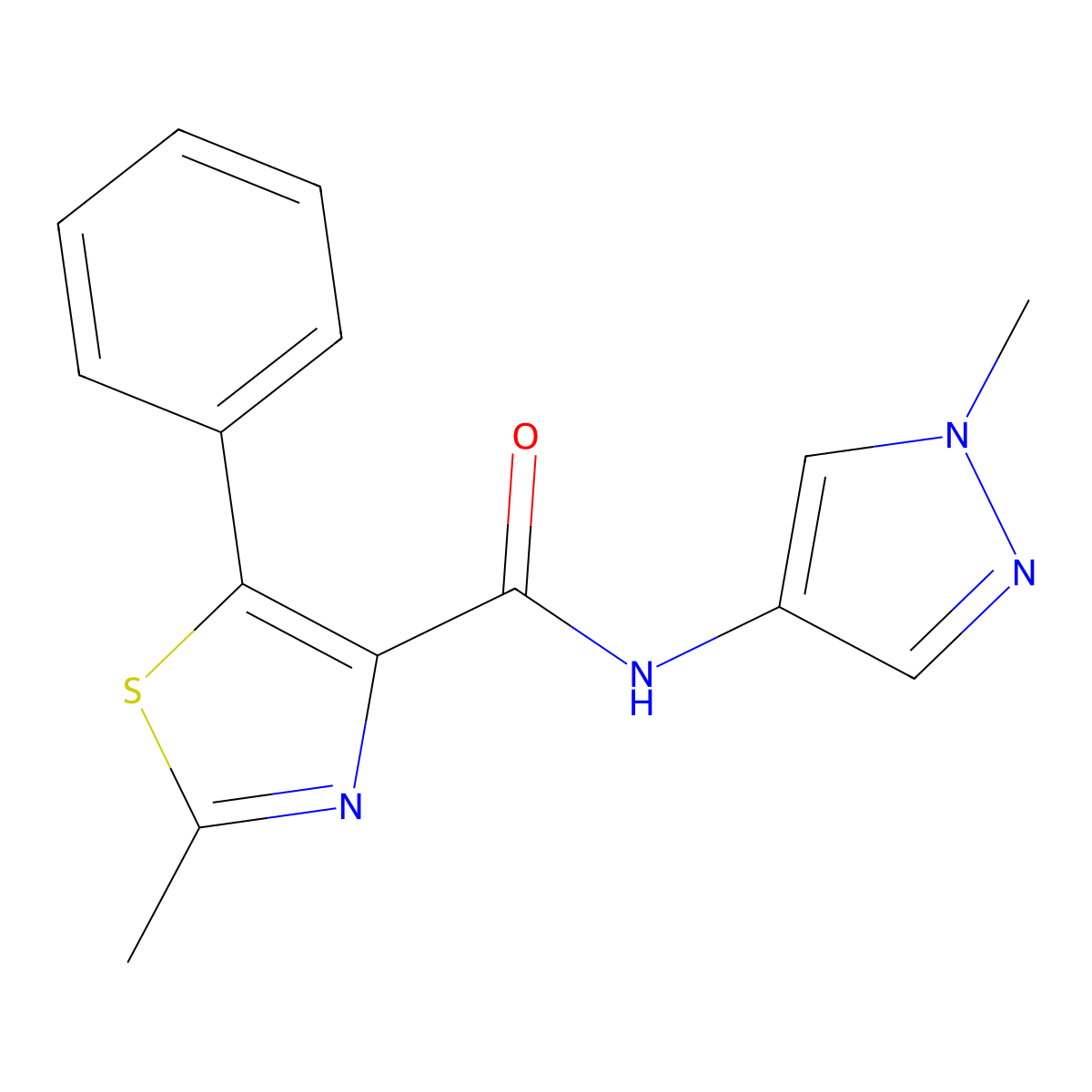 2-methyl-N-(1-methyl-1H-pyrazol-4-yl)-5-phenyl-1,3-thiazole-4-carboxamide molecular structure, CAS 1401556-05-5
