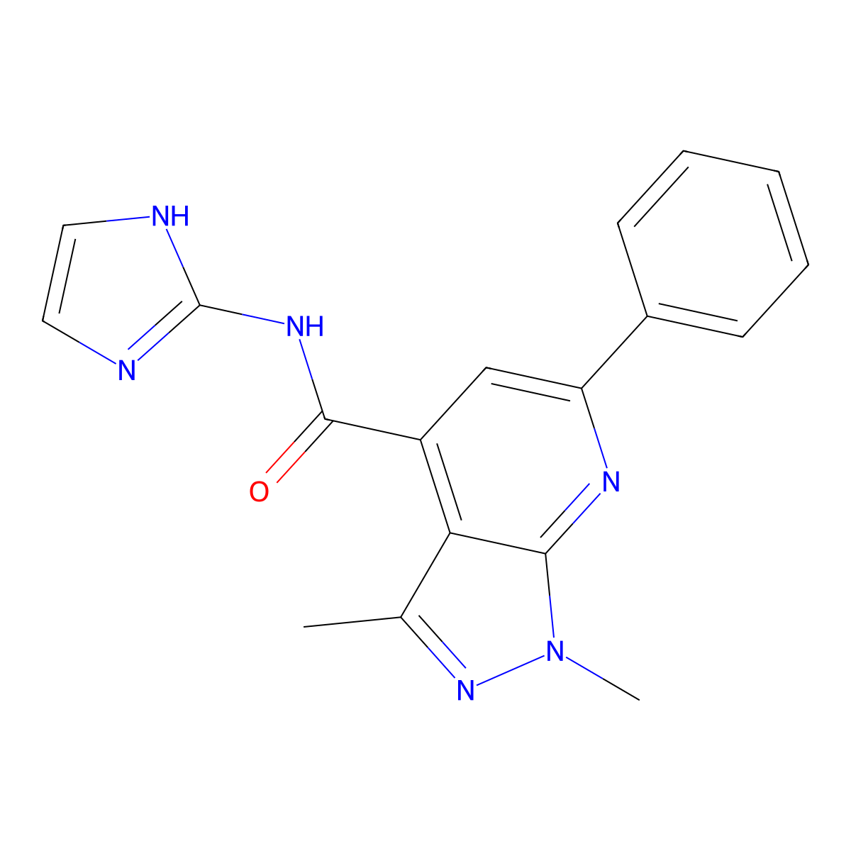 N-(1H-imidazol-2-yl)-1,3-dimethyl-6-phenyl-1H-pyrazolo[3,4-b]pyridine-4-carboxamide molecular structure, CAS 1401556-11-3