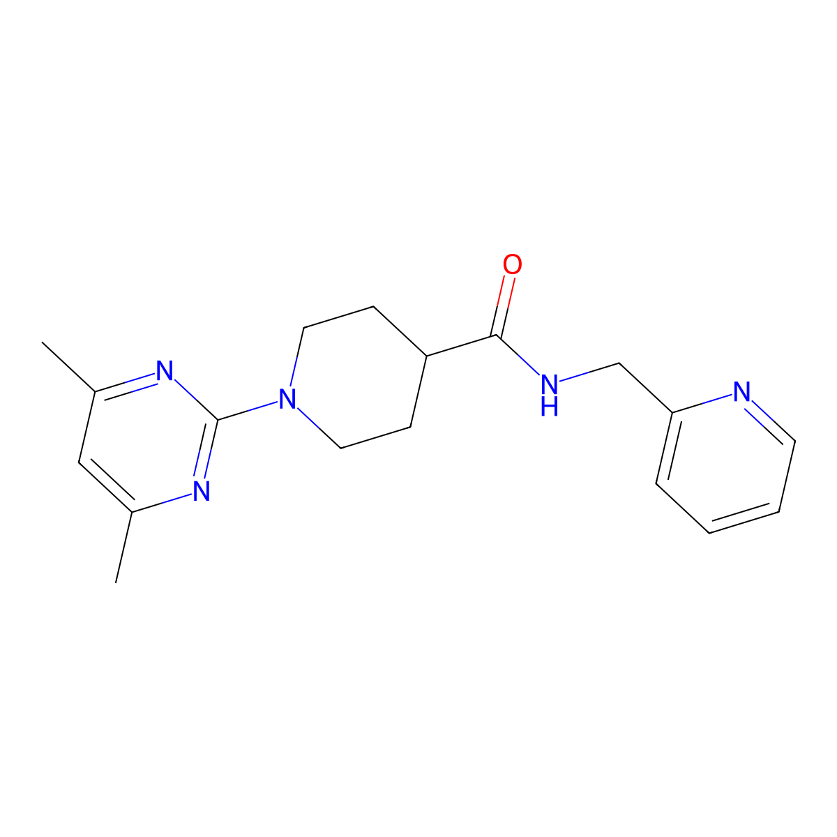1-(4,6-dimethylpyrimidin-2-yl)-N-(pyridin-2-ylmethyl)piperidine-4-carboxamide molecular structure, CAS 1401556-14-6
