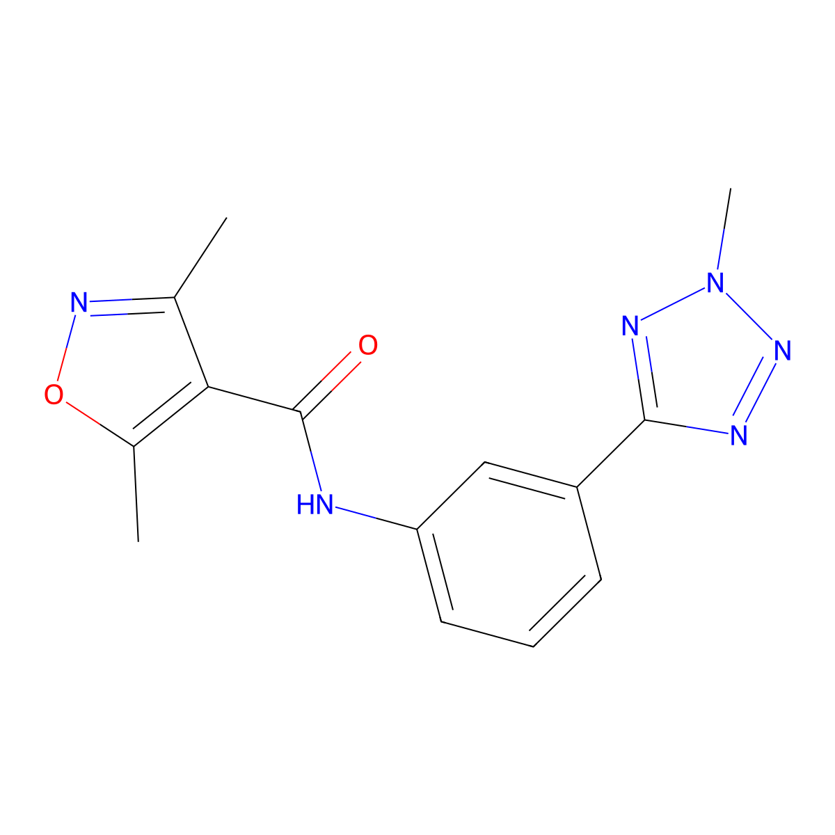 3,5-dimethyl-N-[3-(2-methyl-2H-tetrazol-5-yl)phenyl]-1,2-oxazole-4-carboxamide molecular structure, CAS 1401556-17-9