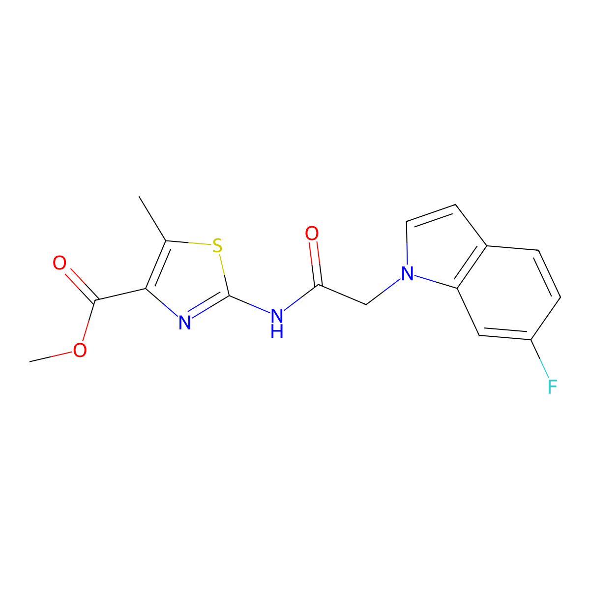 methyl 2-{[(6-fluoro-1H-indol-1-yl)acetyl]amino}-5-methyl-1,3-thiazole-4-carboxylate molecular structure, CAS 1401556-18-0