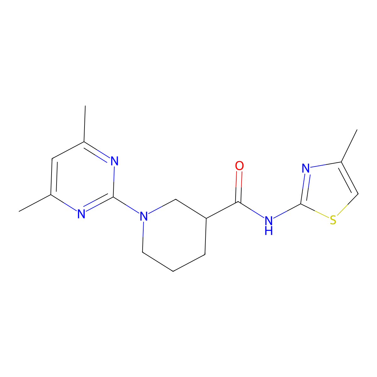 1-(4,6-dimethylpyrimidin-2-yl)-N-(4-methylthiazol-2-yl)piperidine-3-carboxamide molecular structure, CAS 1401556-35-1