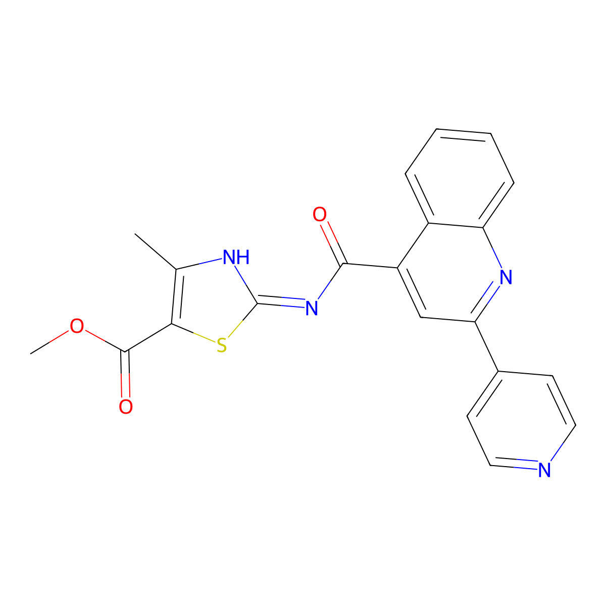 Methyl 4-methyl-2-({[2-(pyridin-4-yl)quinolin-4-yl]carbonyl}amino)-1,3-thiazole-5-carboxylate molecular structure, CAS 1401556-42-0