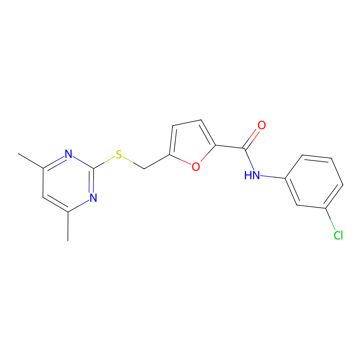 N-(3-chlorophenyl)-5-{[(4,6-dimethylpyrimidin-2-yl)sulfanyl]methyl}furan-2-carboxamide molecular structure, CAS 1401556-45-3