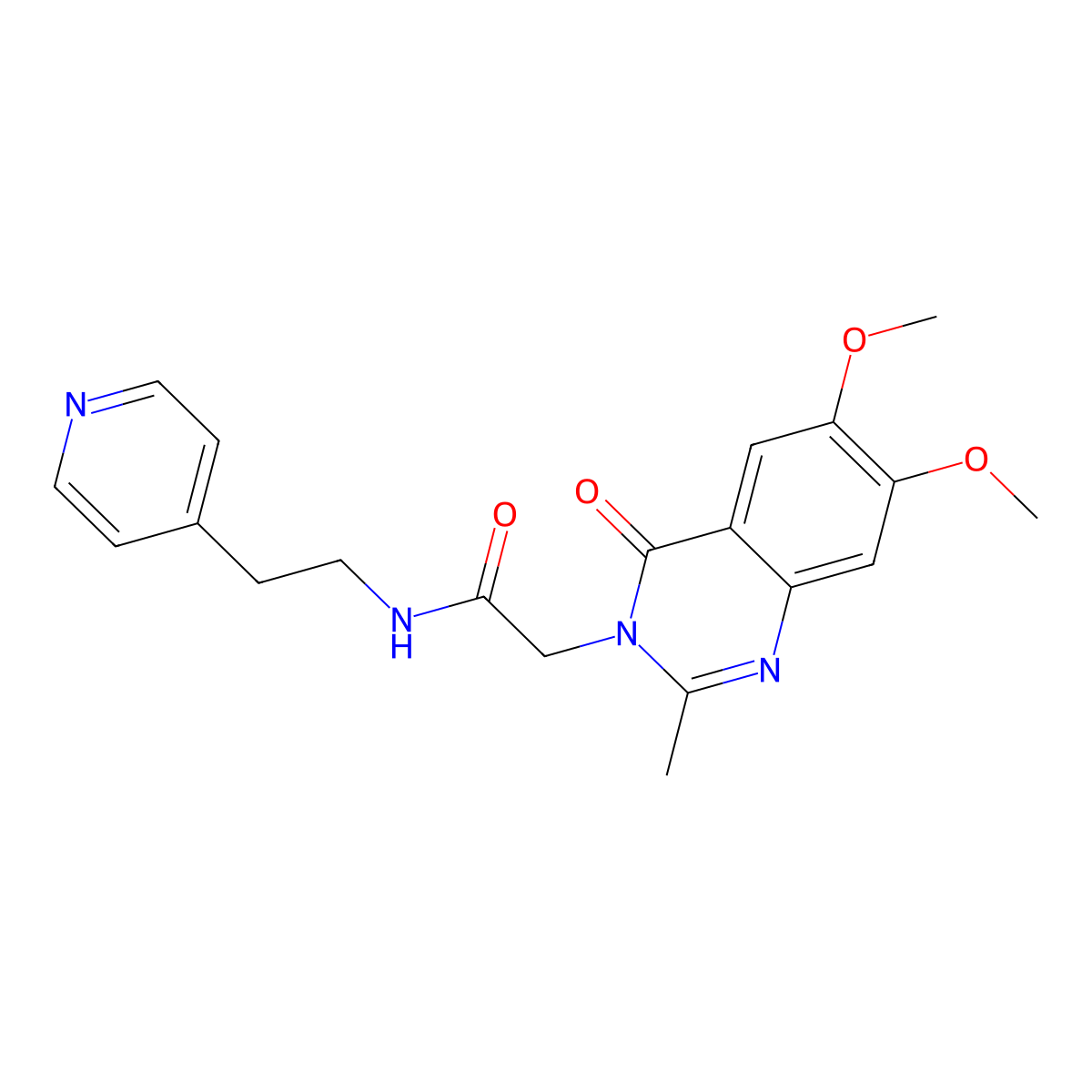 2-[6,7-dimethoxy-2-methyl-4-oxo-3(4H)-quinazolinyl]-N-[2-(4-pyridyl)ethyl]acetamide molecular structure, CAS 1401556-50-0