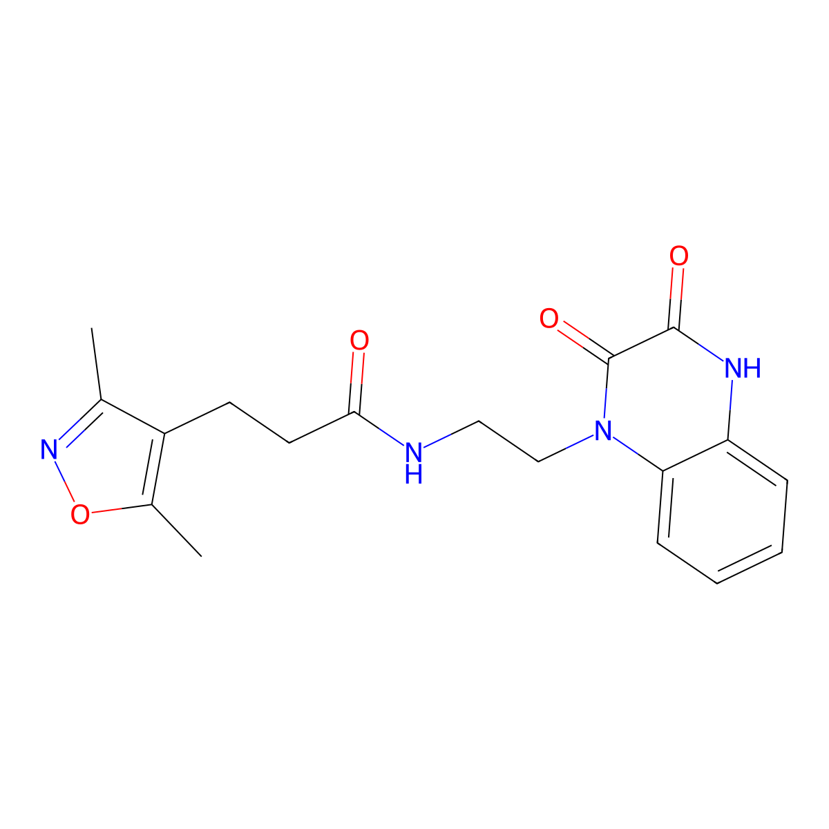 3-(3,5-dimethylisoxazol-4-yl)-N-(2-(3-hydroxy-2-oxoquinoxalin-1(2H)-yl)ethyl)propanamide molecular structure, CAS 1401556-61-3