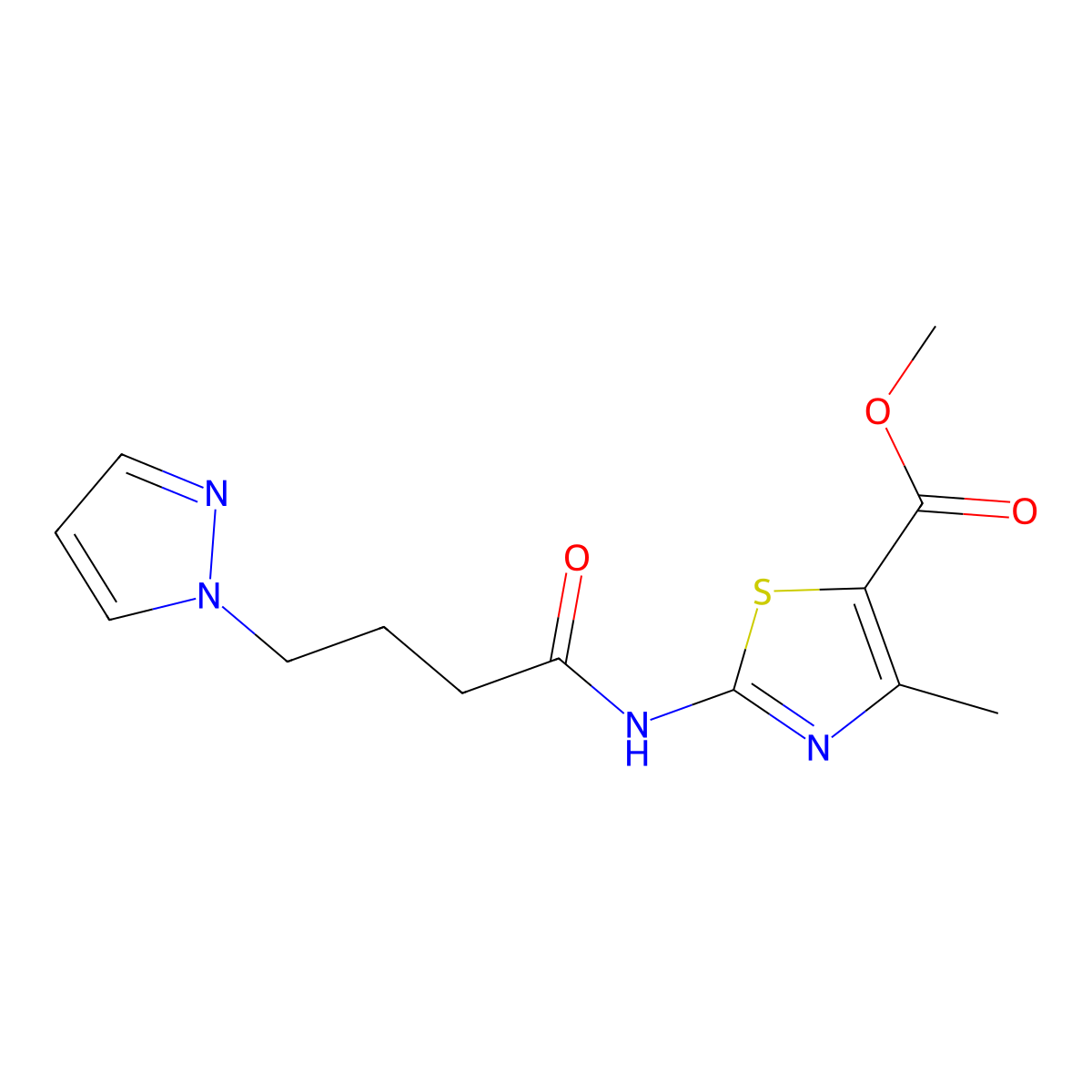 methyl 4-methyl-2-{[4-(1H-pyrazol-1-yl)butanoyl]amino}-1,3-thiazole-5-carboxylate molecular structure, CAS 1401556-65-7