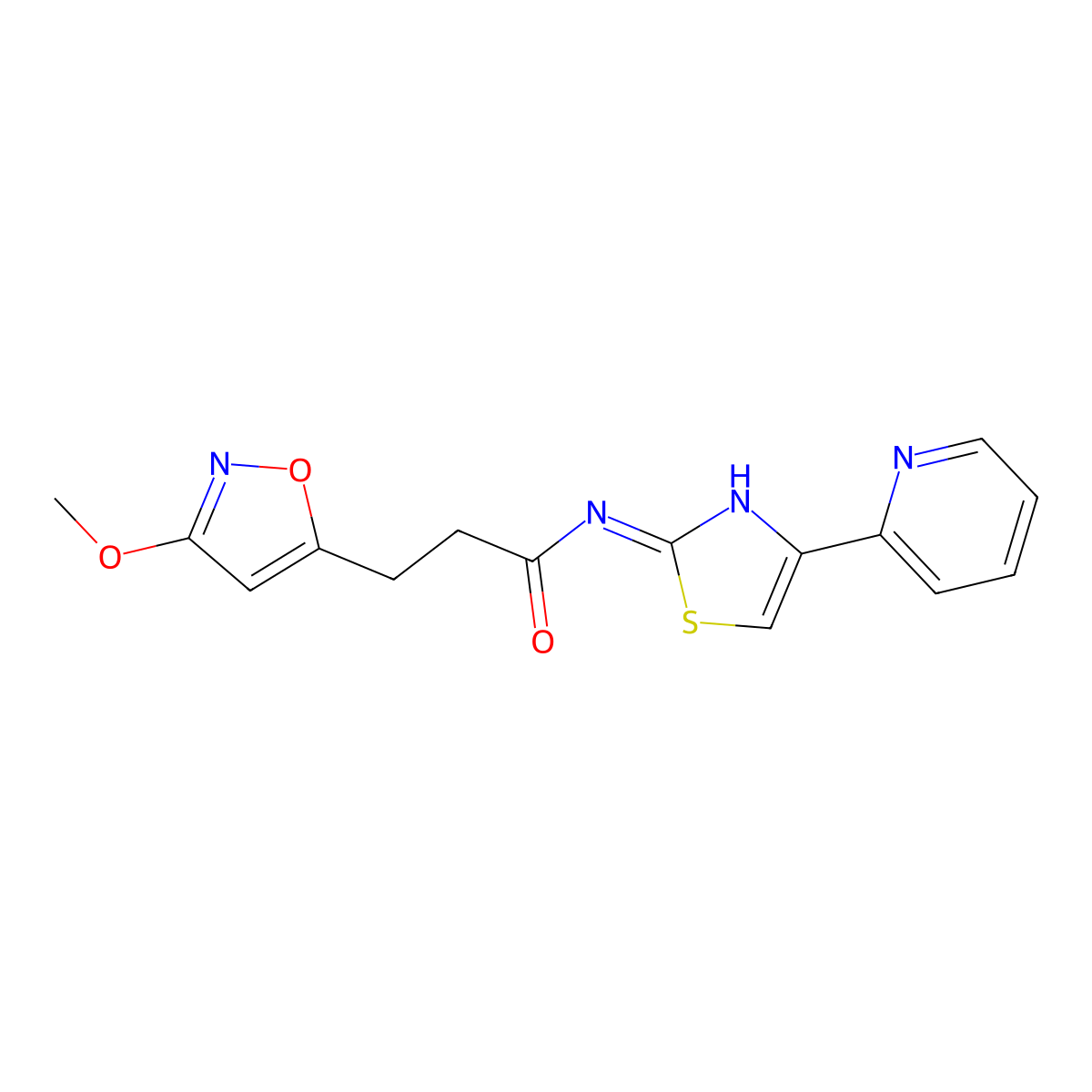 3-(3-methoxy-1,2-oxazol-5-yl)-N-[4-(pyridin-2-yl)-1,3-thiazol-2-yl]propanamide molecular structure, CAS 1401556-68-0