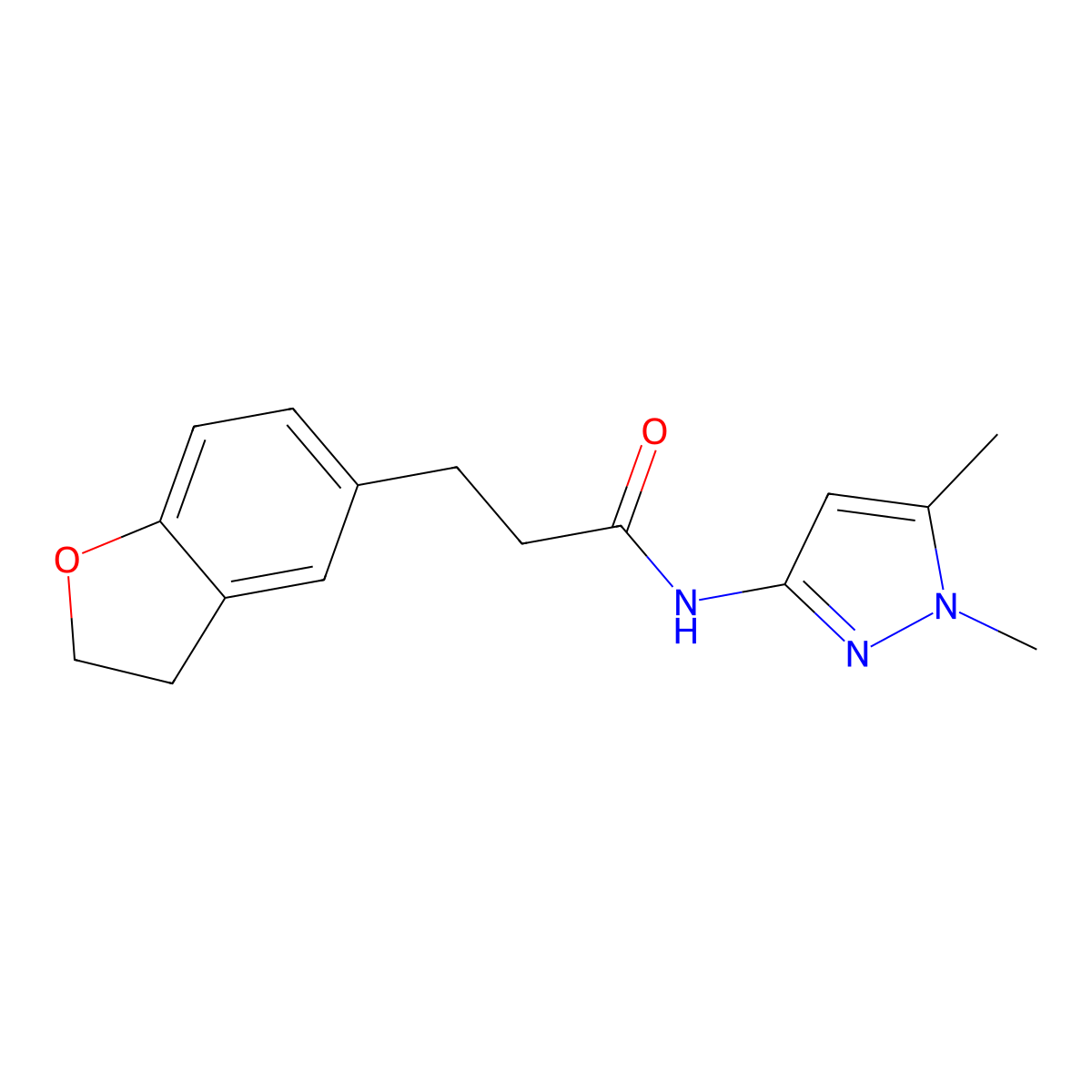 3-(2,3-dihydro-1-benzofuran-5-yl)-N-(1,5-dimethyl-1H-pyrazol-3-yl)propanamide molecular structure, CAS 1401556-97-5