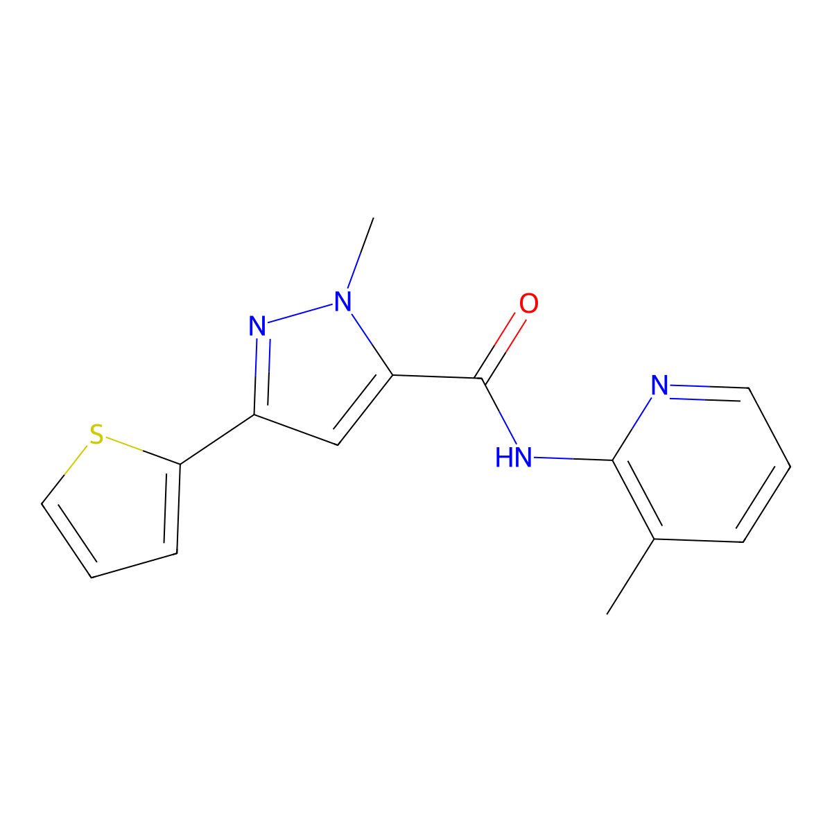1-methyl-N-(3-methylpyridin-2-yl)-3-(thiophen-2-yl)-1H-pyrazole-5-carboxamide molecular structure, CAS 1401557-26-3