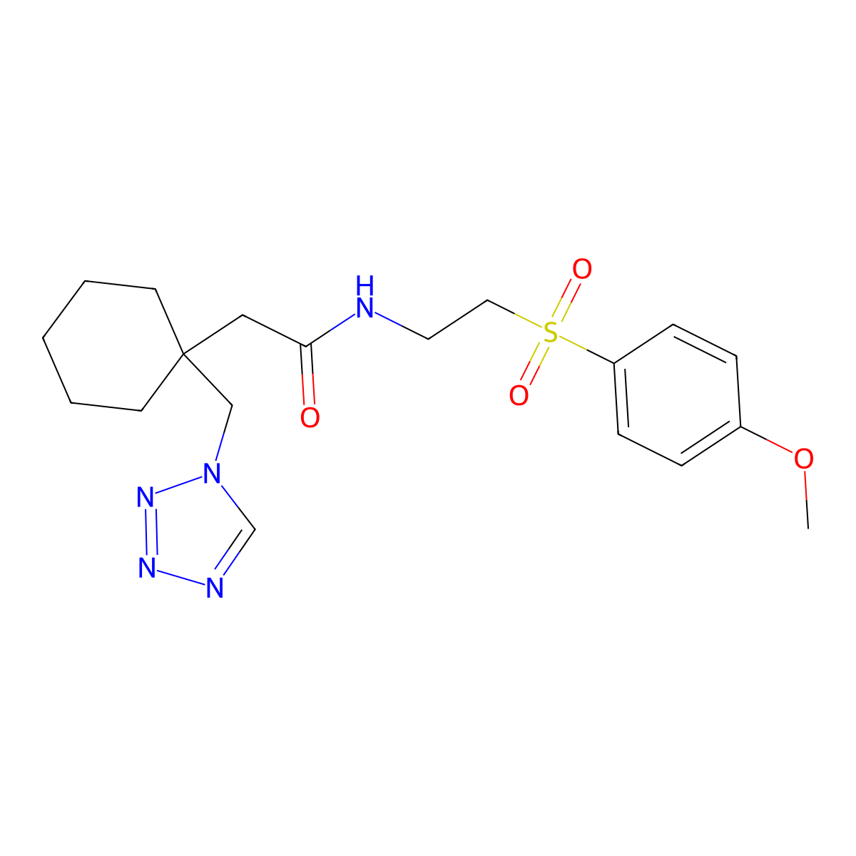 N-{2-[(4-methoxyphenyl)sulfonyl]ethyl}-2-[1-(1H-1,2,3,4-tetraazol-1-ylmethyl)cyclohexyl]acetamide molecular structure, CAS 1401557-38-7