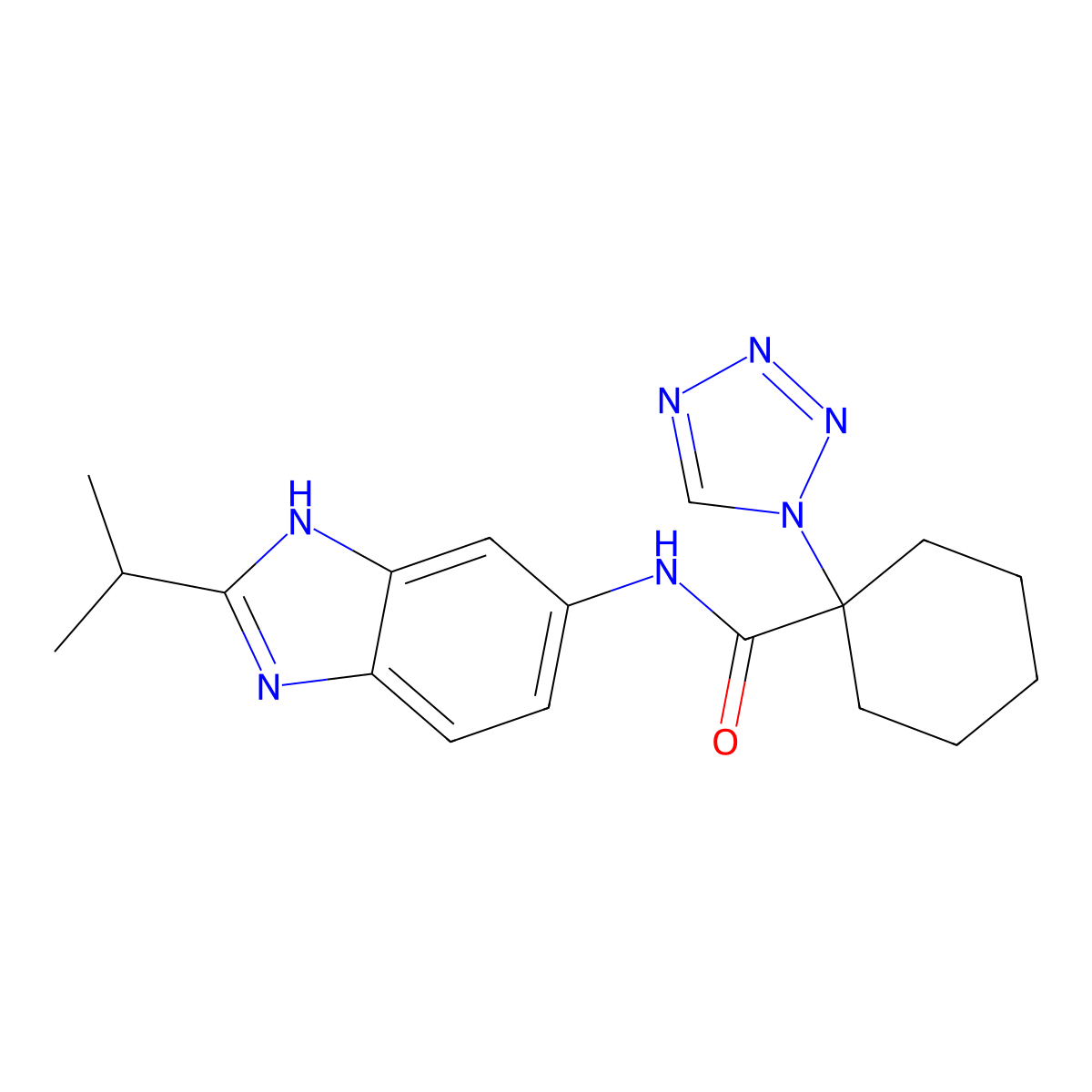 N-[2-(propan-2-yl)-1H-benzimidazol-6-yl]-1-(1H-tetrazol-1-yl)cyclohexanecarboxamide molecular structure, CAS 1401557-41-2
