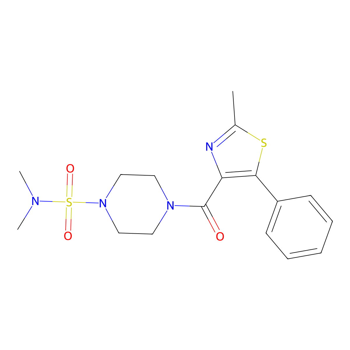 N,N-dimethyl-4-[(2-methyl-5-phenyl-1,3-thiazol-4-yl)carbonyl]piperazine-1-sulfonamide molecular structure, CAS 1401557-42-3