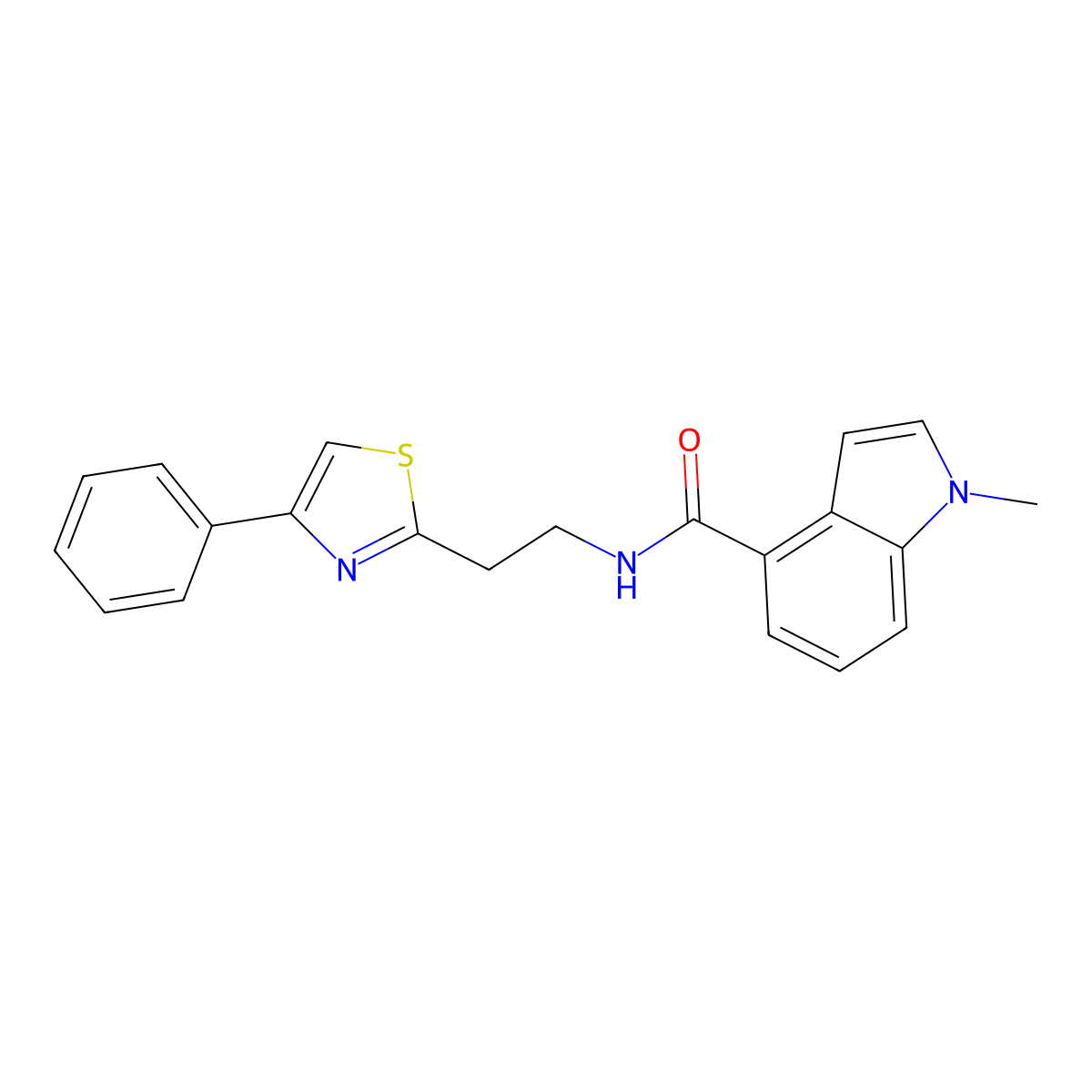 1-methyl-N-[2-(4-phenyl-1,3-thiazol-2-yl)ethyl]-1H-indole-4-carboxamide molecular structure, CAS 1401557-43-4