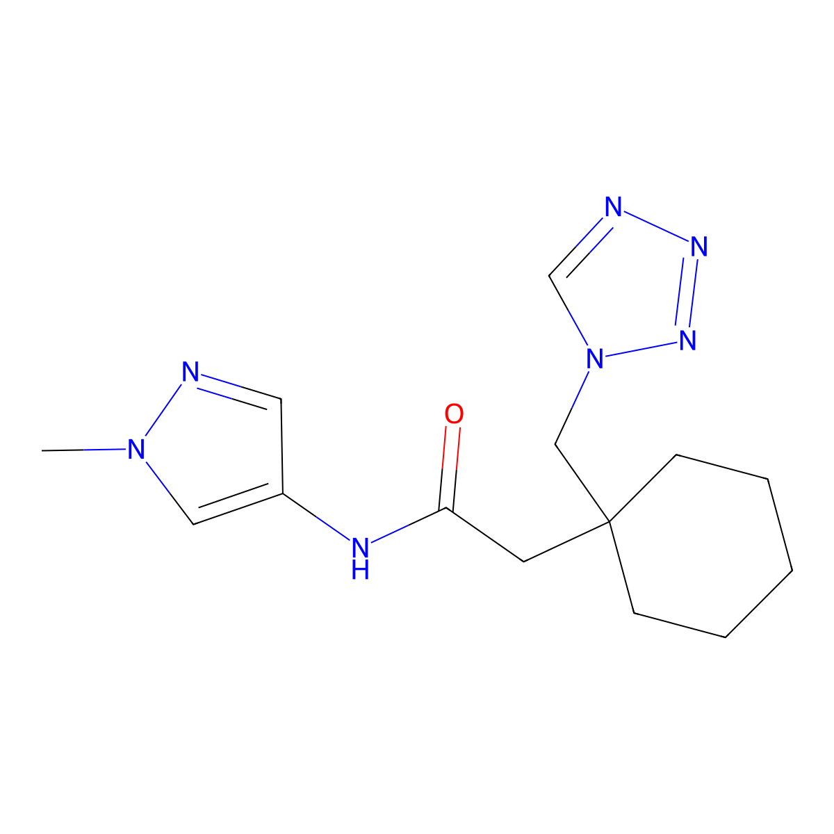 N-(1-methyl-1H-pyrazol-4-yl)-2-[1-(1H-tetrazol-1-ylmethyl)cyclohexyl]acetamide molecular structure, CAS 1401557-51-4