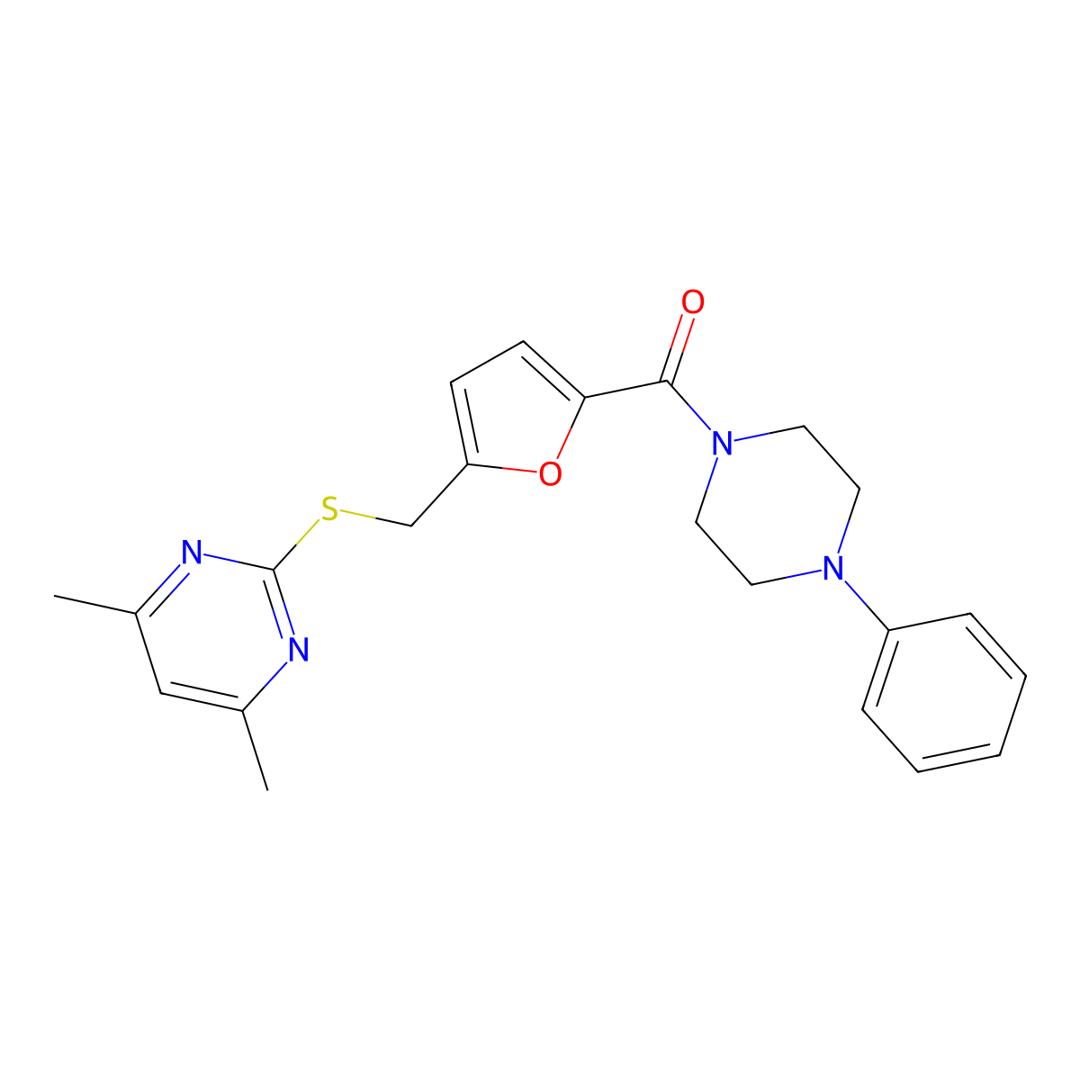 (5-{[(4,6-Dimethylpyrimidin-2-yl)sulfanyl]methyl}furan-2-yl)(4-phenylpiperazin-1-yl)methanone molecular structure, CAS 1401557-81-0