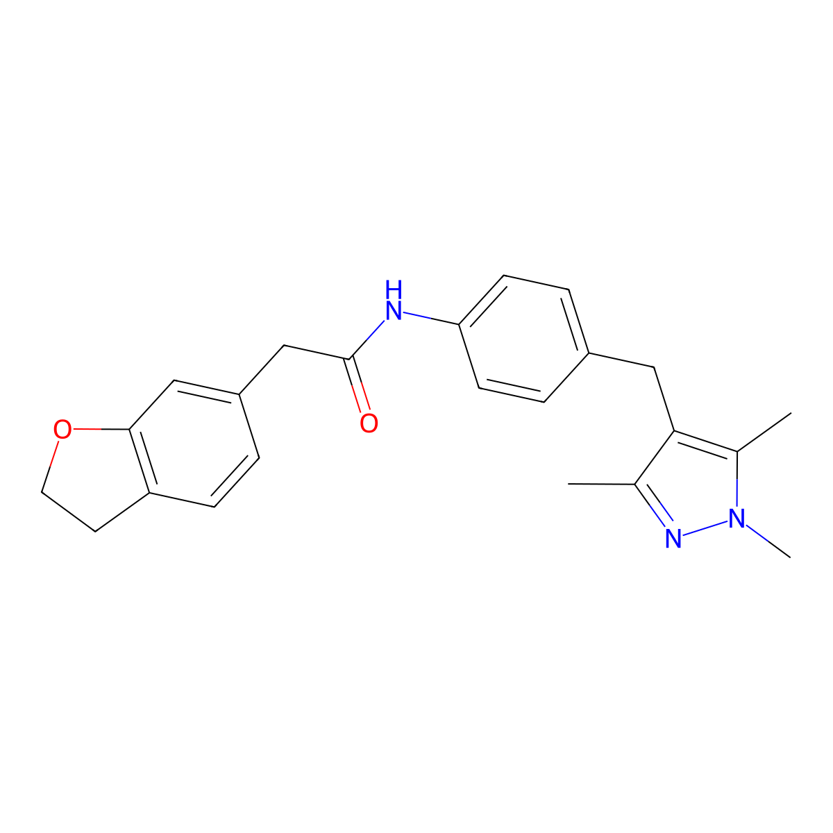 2-(2,3-dihydro-1-benzofuran-6-yl)-N-{4-[(1,3,5-trimethyl-1H-pyrazol-4-yl)methyl]phenyl}acetamide molecular structure, CAS 1401557-82-1