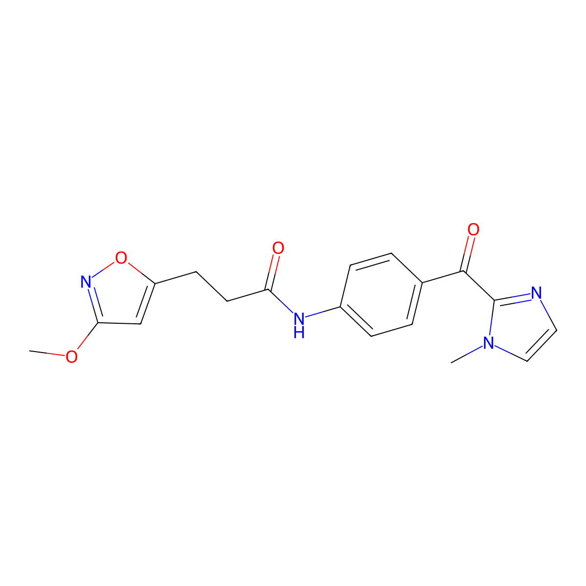 3-(3-methoxy-1,2-oxazol-5-yl)-N-{4-[(1-methyl-1H-imidazol-2-yl)carbonyl]phenyl}propanamide molecular structure, CAS 1401558-01-7