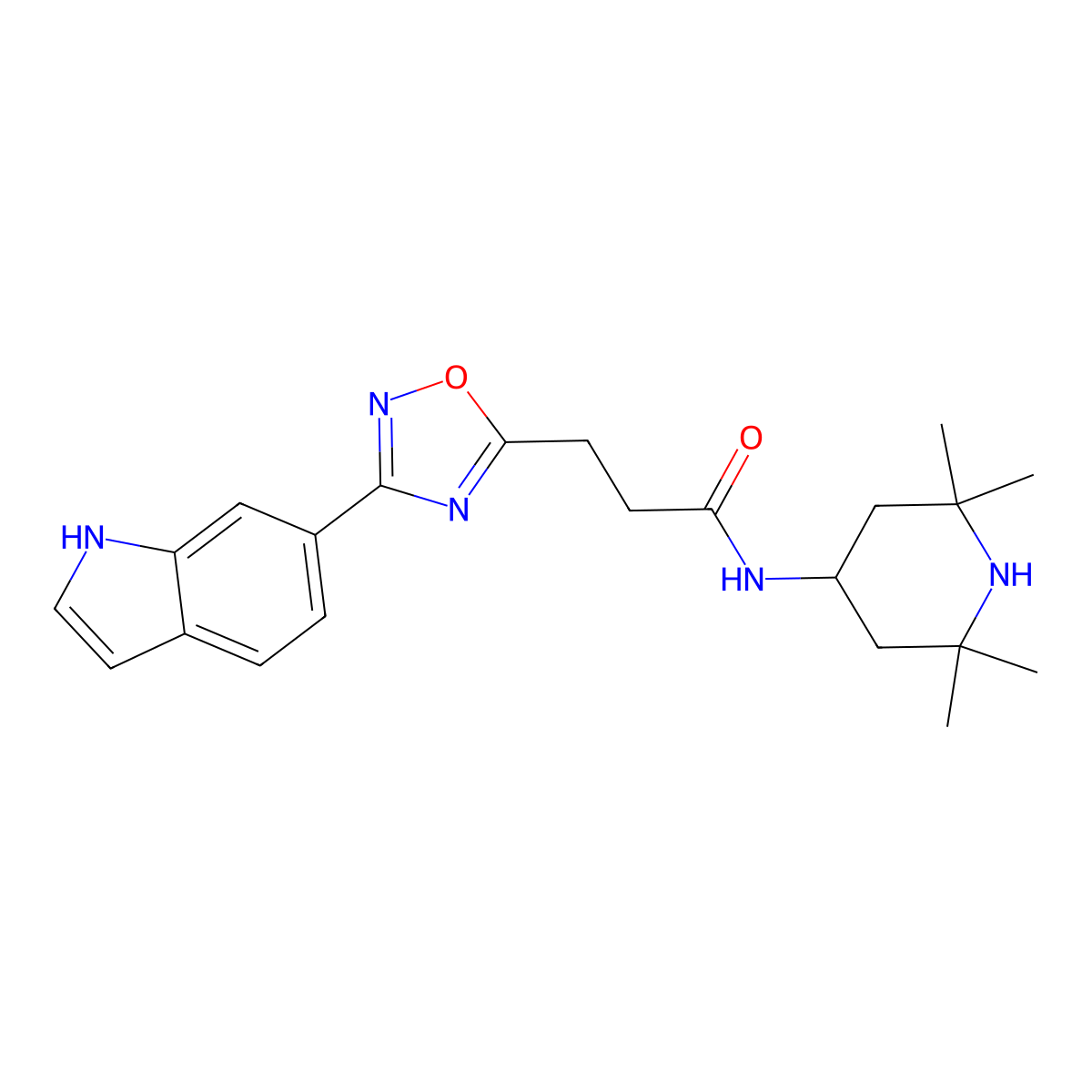 3-[3-(1H-indol-6-yl)-1,2,4-oxadiazol-5-yl]-N-(2,2,6,6-tetramethylpiperidin-4-yl)propanamide molecular structure, CAS 1401558-16-4