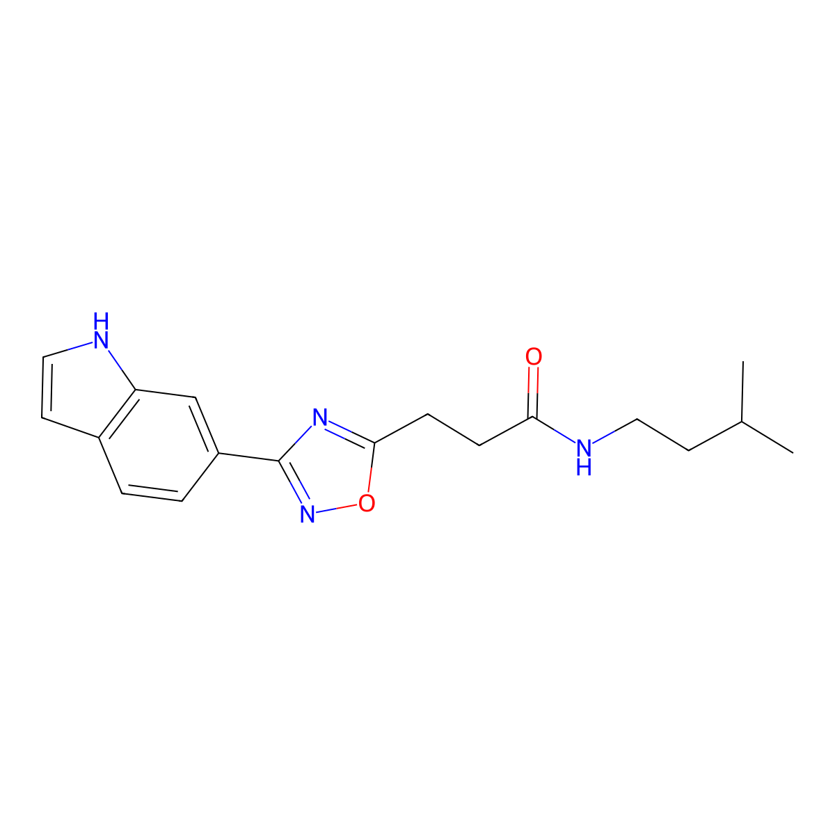 3-[3-(1H-indol-6-yl)-1,2,4-oxadiazol-5-yl]-N-(3-methylbutyl)propanamide molecular structure, CAS 1401558-33-5