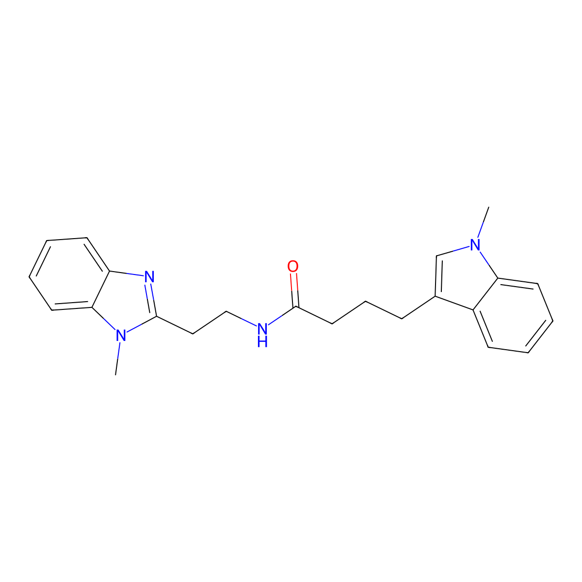 N-[2-(1-methyl-1H-1,3-benzimidazol-2-yl)ethyl]-4-(1-methyl-1H-indol-3-yl)butanamide molecular structure, CAS 1401558-43-7