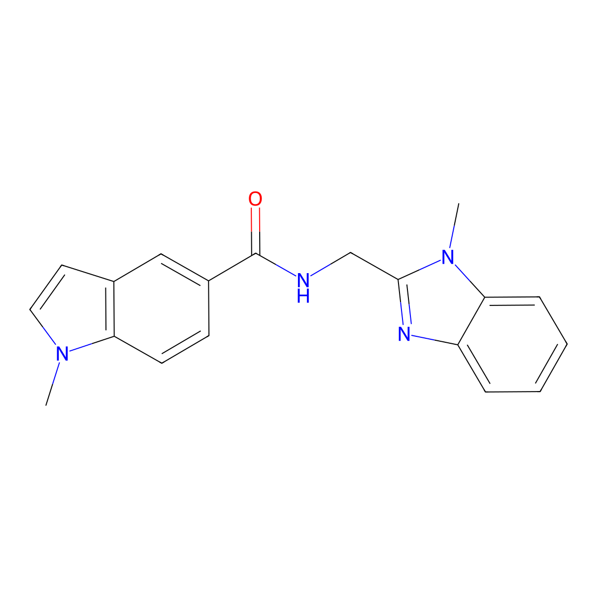 1-methyl-N-[(1-methyl-1H-benzimidazol-2-yl)methyl]-1H-indole-5-carboxamide molecular structure, CAS 1401558-46-0