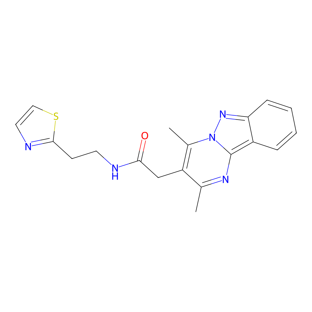 2-(2,4-dimethylpyrimido[1,2-b]indazol-3-yl)-N-[2-(1,3-thiazol-2-yl)ethyl]acetamide molecular structure, CAS 1401558-50-6