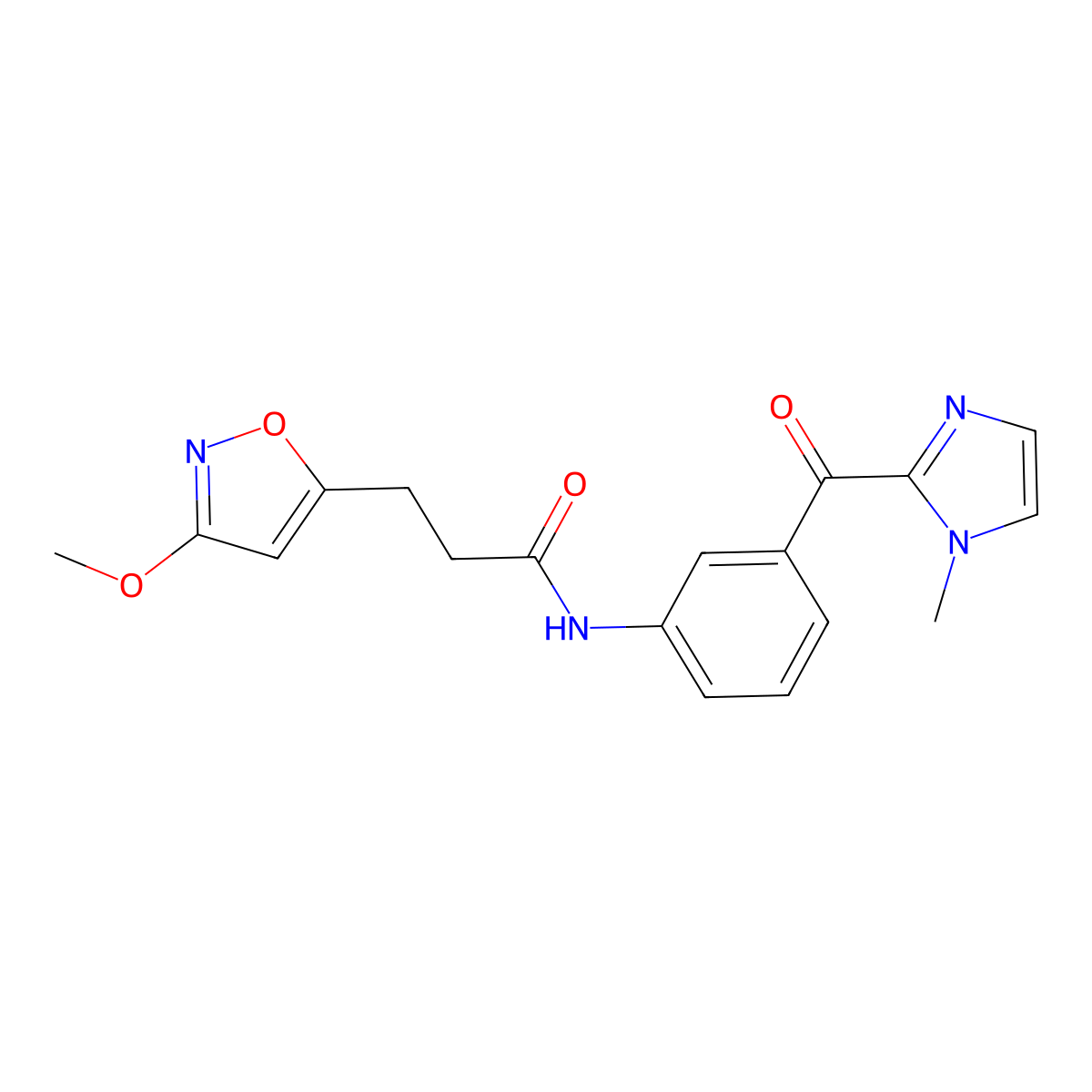 3-(3-methoxy-1,2-oxazol-5-yl)-N-{3-[(1-methyl-1H-imidazol-2-yl)carbonyl]phenyl}propanamide molecular structure, CAS 1401558-55-1