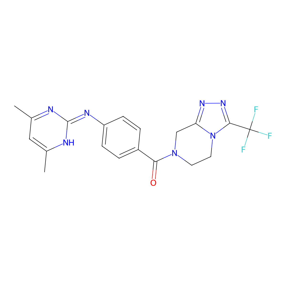 {4-[(4,6-dimethylpyrimidin-2-yl)amino]phenyl}[3-(trifluoromethyl)-5,6-dihydro[1,2,4]triazolo[4,3-a]pyrazin-7(8H)-yl]methanone molecular structure, CAS 1401558-75-5
