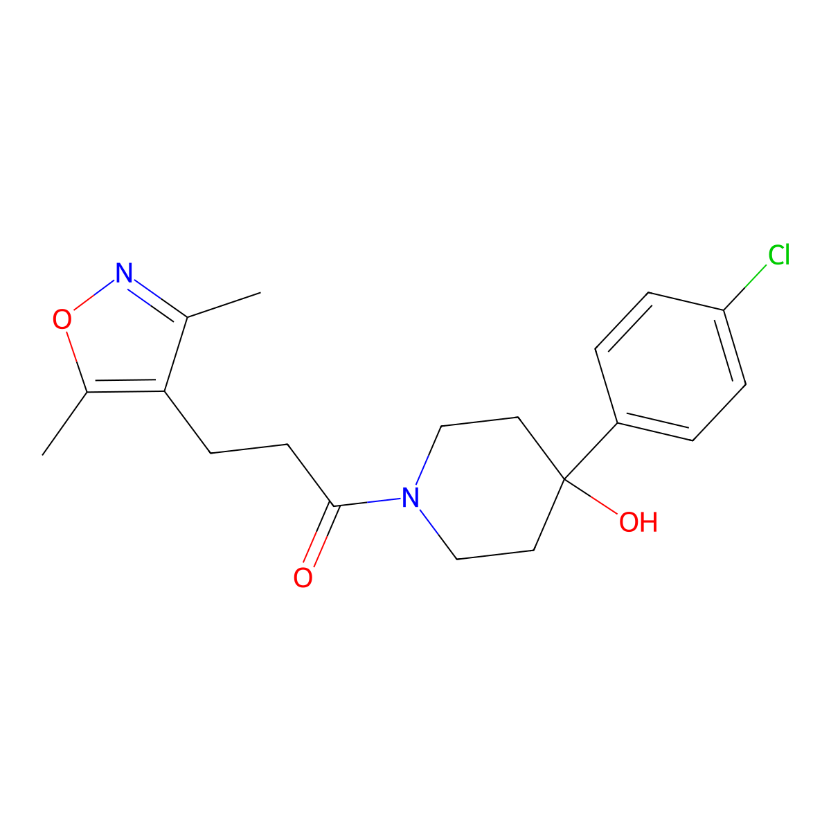 1-[4-(4-Chlorophenyl)-4-hydroxypiperidin-1-yl]-3-(3,5-dimethyl-1,2-oxazol-4-yl)propan-1-one molecular structure, CAS 1401558-93-7
