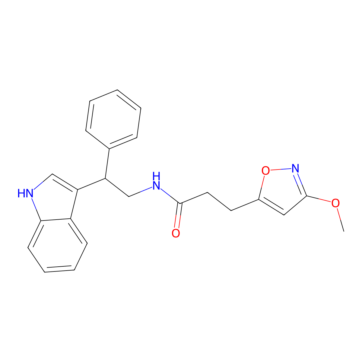 N-[2-(1H-indol-3-yl)-2-phenylethyl]-3-(3-methoxy-1,2-oxazol-5-yl)propanamide molecular structure, CAS 1401558-98-2