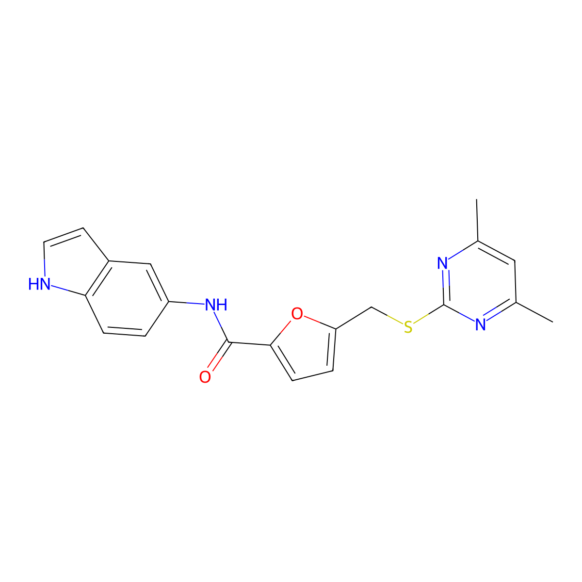 5-{[(4,6-dimethylpyrimidin-2-yl)sulfanyl]methyl}-N-(1H-indol-5-yl)furan-2-carboxamide molecular structure, CAS 1401559-07-6