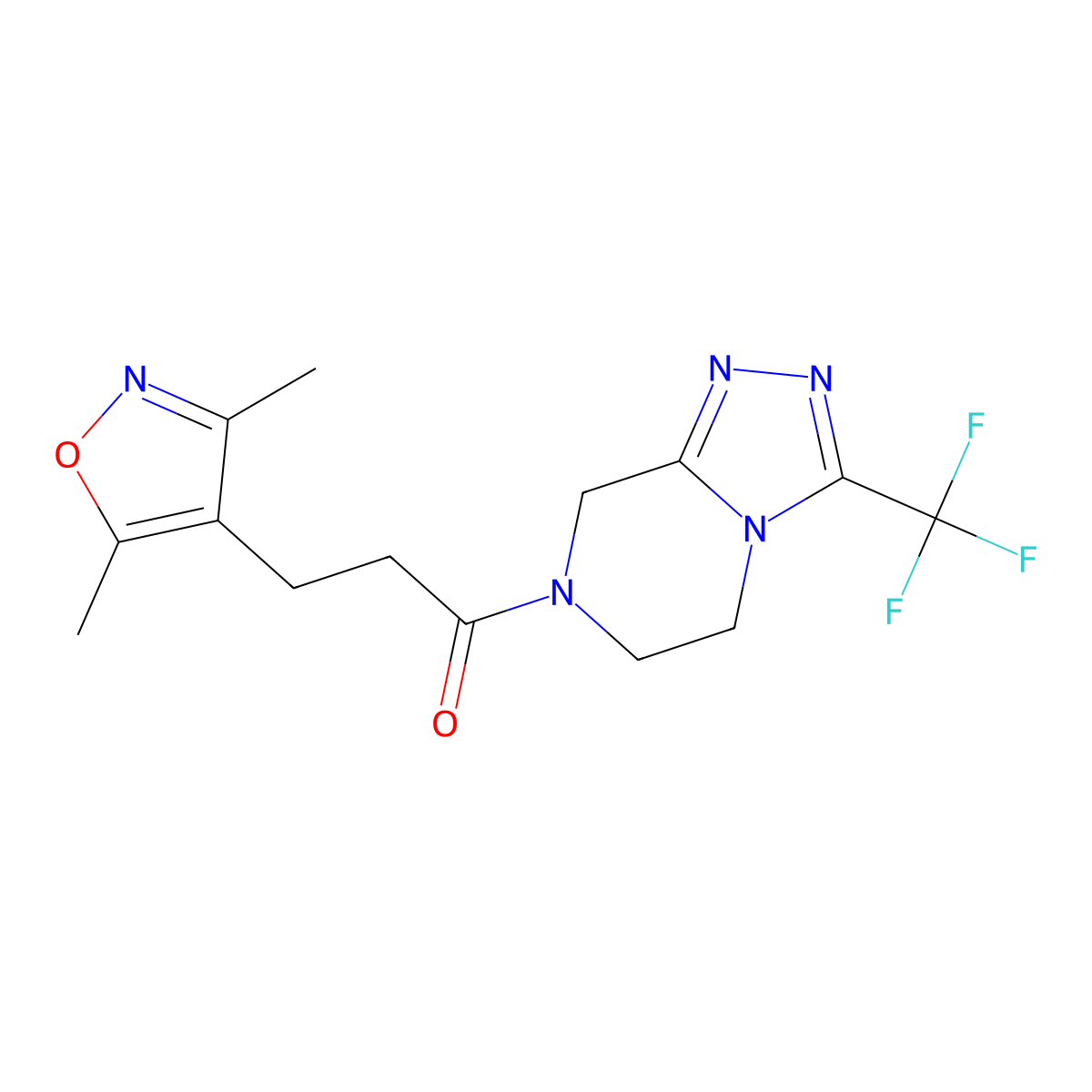 3-(3,5-dimethyl-1,2-oxazol-4-yl)-1-[3-(trifluoromethyl)-5,6-dihydro[1,2,4]triazolo[4,3-a]pyrazin-7(8H)-yl]propan-1-one molecular structure, CAS 1401559-09-8