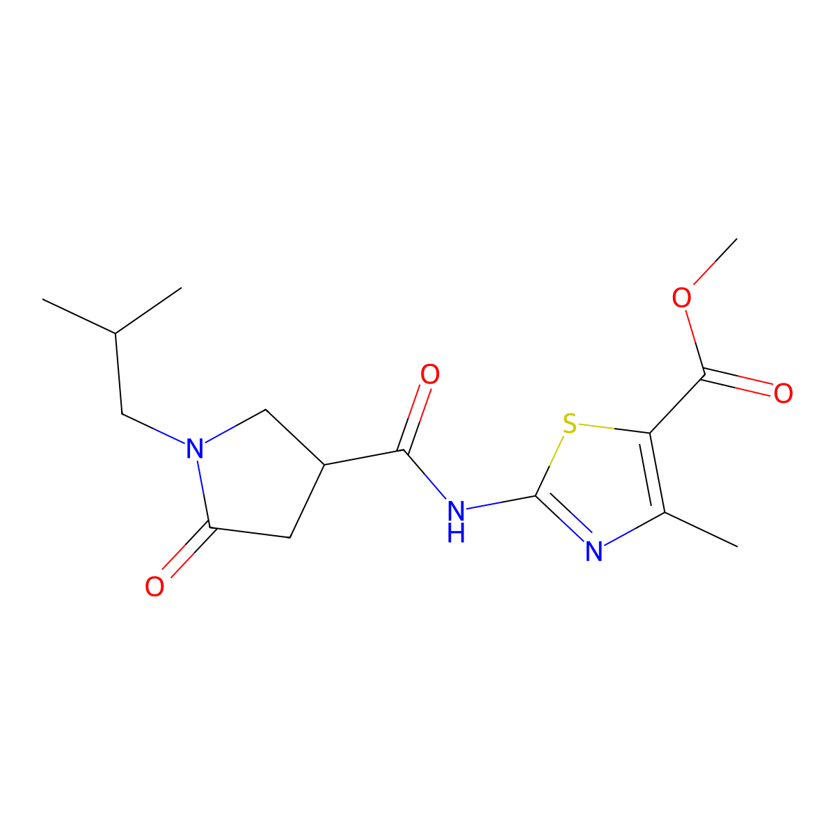 Methyl 4-methyl-2-({[1-(2-methylpropyl)-5-oxopyrrolidin-3-yl]carbonyl}amino)-1,3-thiazole-5-carboxylate molecular structure, CAS 1401559-22-5