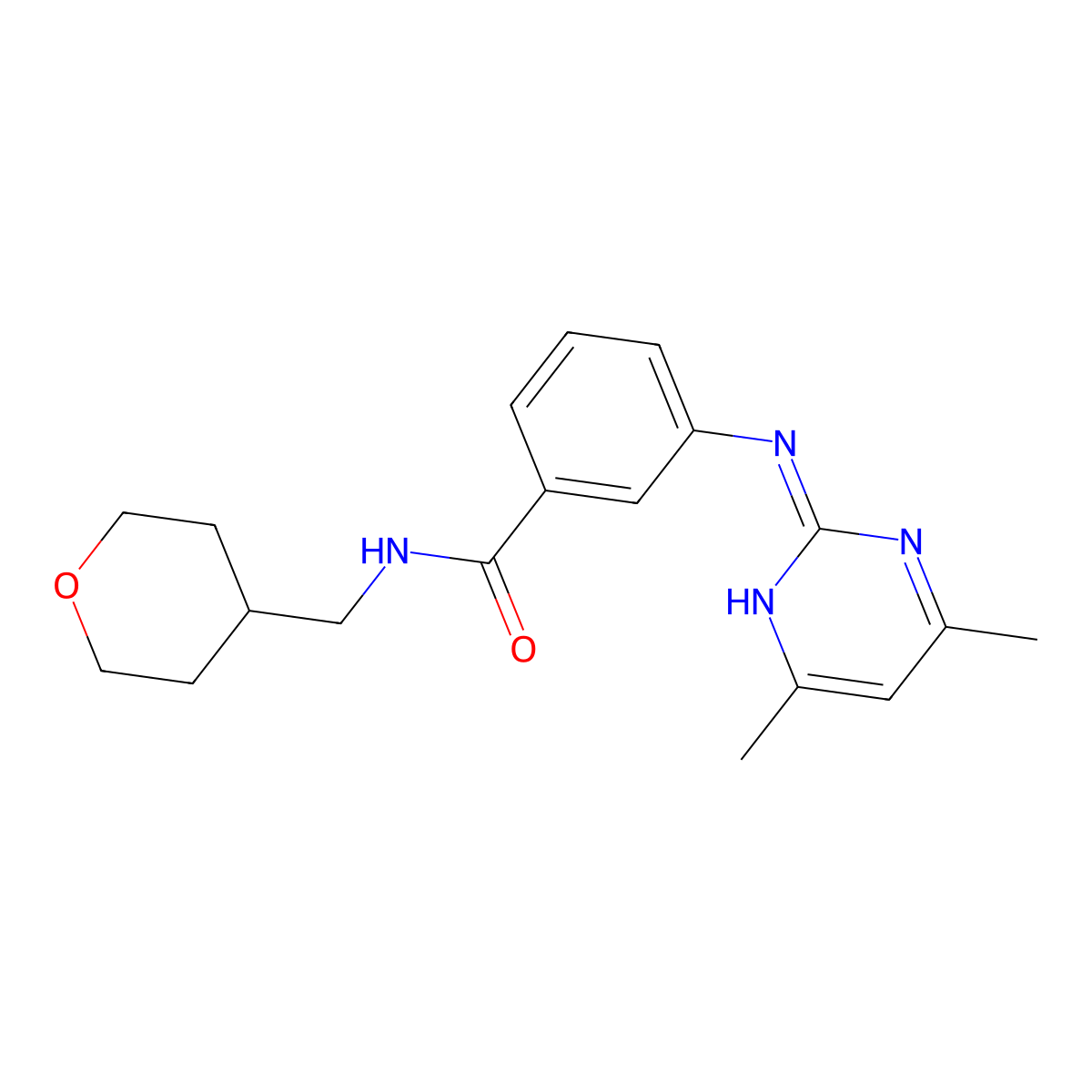 3-[(4,6-dimethylpyrimidin-2-yl)amino]-N-(tetrahydro-2H-pyran-4-ylmethyl)benzamide molecular structure, CAS 1401559-35-0