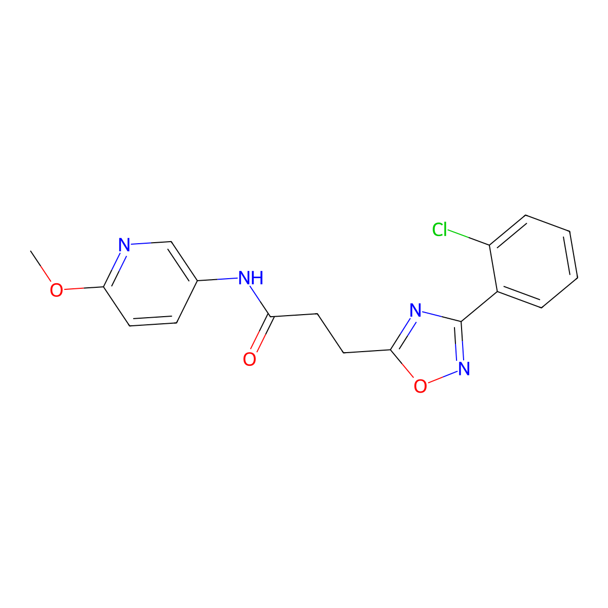 3-[3-(2-chlorophenyl)-1,2,4-oxadiazol-5-yl]-N-(6-methoxypyridin-3-yl)propanamide molecular structure, CAS 1401559-50-9