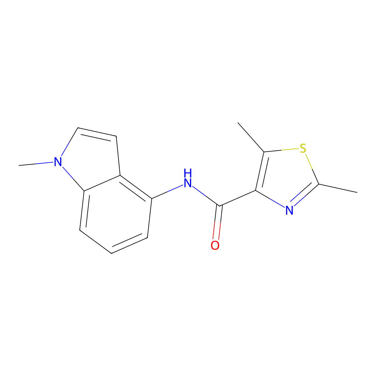 2,5-dimethyl-N-(1-methyl-1H-indol-4-yl)-1,3-thiazole-4-carboxamide molecular structure, CAS 1401559-51-0
