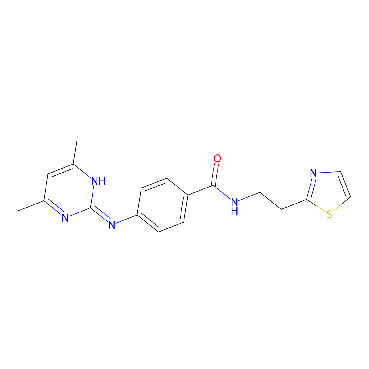 4-((4,6-dimethylpyrimidin-2-yl)amino)-N-(2-(thiazol-2-yl)ethyl)benzamide molecular structure, CAS 1401559-54-3