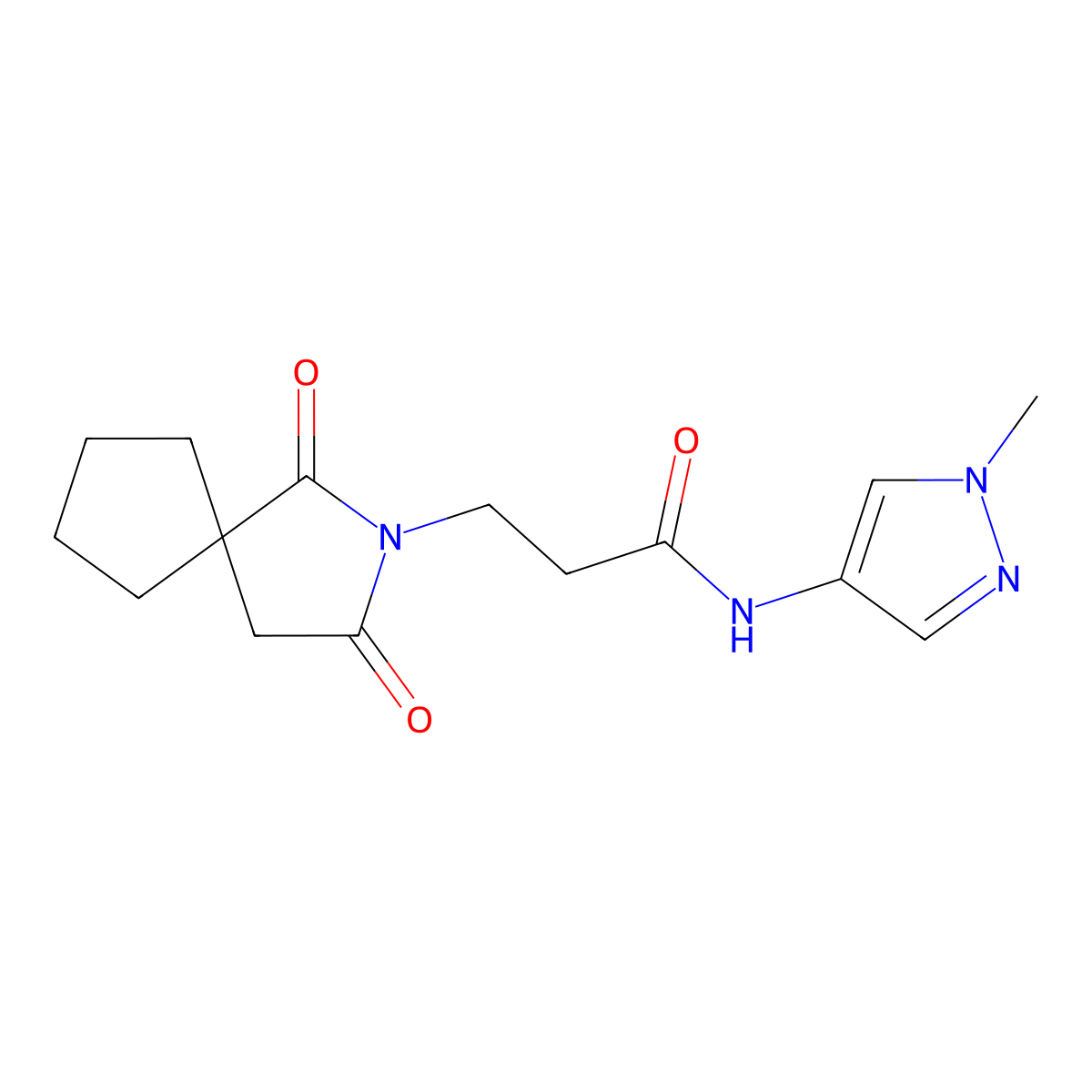 3-(1,3-dioxo-2-azaspiro[4.4]non-2-yl)-N-(1-methyl-1H-pyrazol-4-yl)propanamide molecular structure, CAS 1401559-57-6