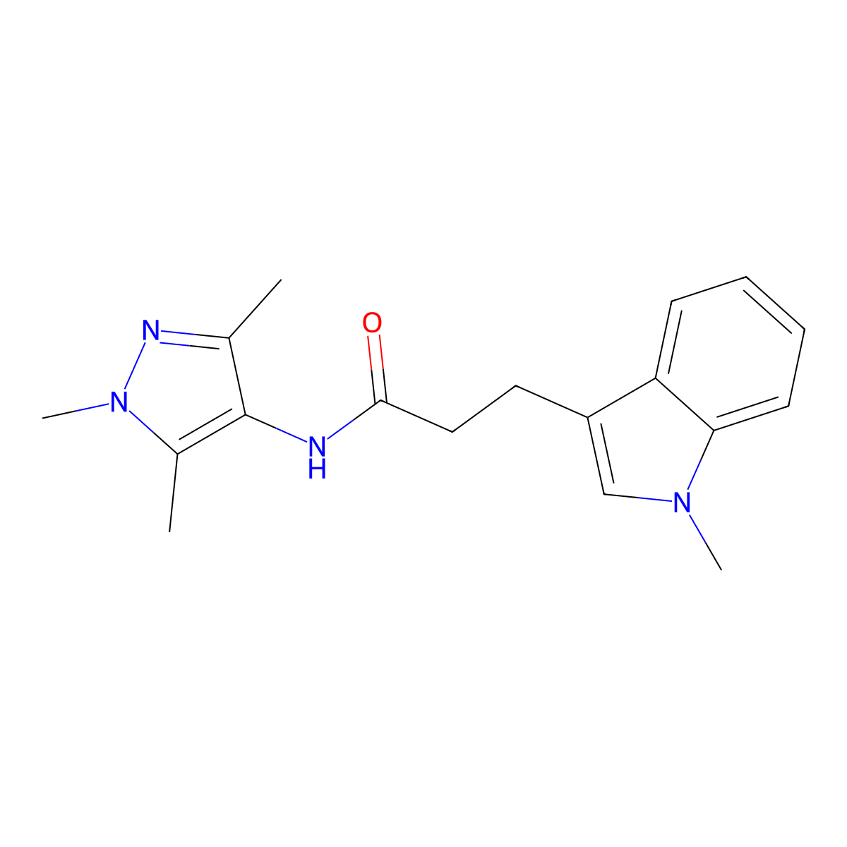 3-(1-methyl-1H-indol-3-yl)-N-(1,3,5-trimethyl-1H-pyrazol-4-yl)propanamide molecular structure, CAS 1401559-71-4
