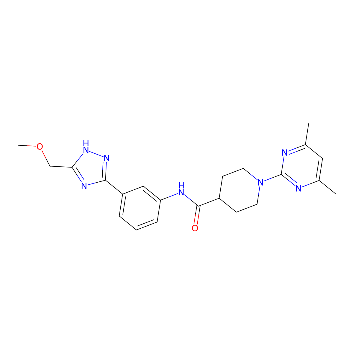 1-(4,6-dimethylpyrimidin-2-yl)-N-{3-[5-(methoxymethyl)-1H-1,2,4-triazol-3-yl]phenyl}piperidine-4-carboxamide molecular structure, CAS 1401559-80-5