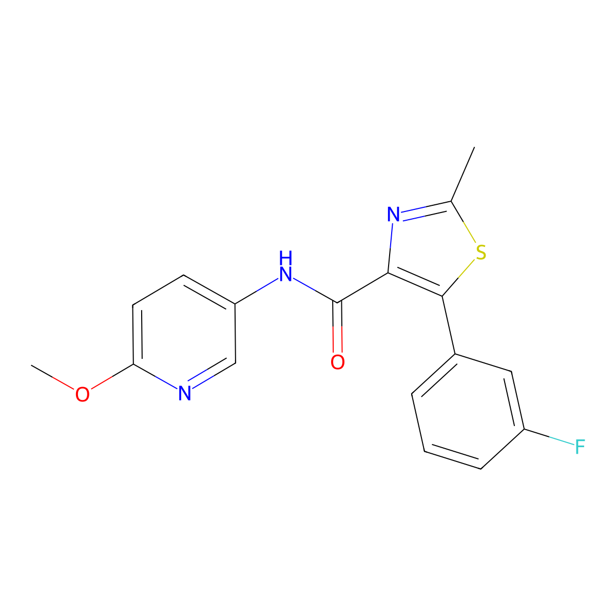 5-(3-fluorophenyl)-N-(6-methoxypyridin-3-yl)-2-methyl-1,3-thiazole-4-carboxamide molecular structure, CAS 1401559-82-7