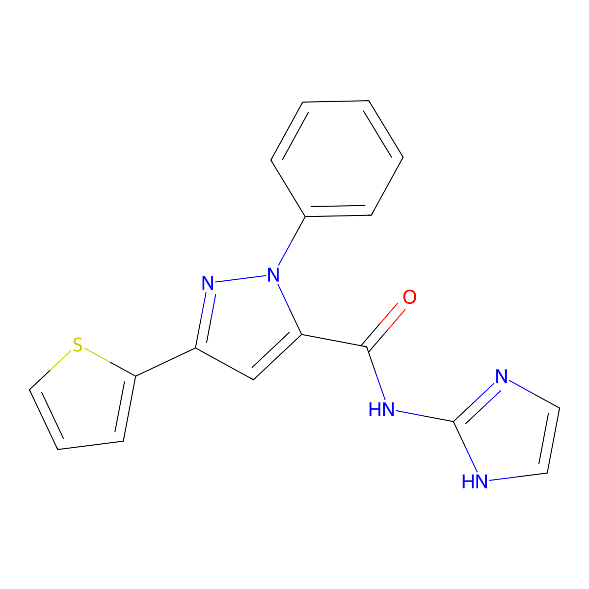 N-(1H-imidazol-2-yl)-1-phenyl-3-(thiophen-2-yl)-1H-pyrazole-5-carboxamide molecular structure, CAS 1401559-96-3