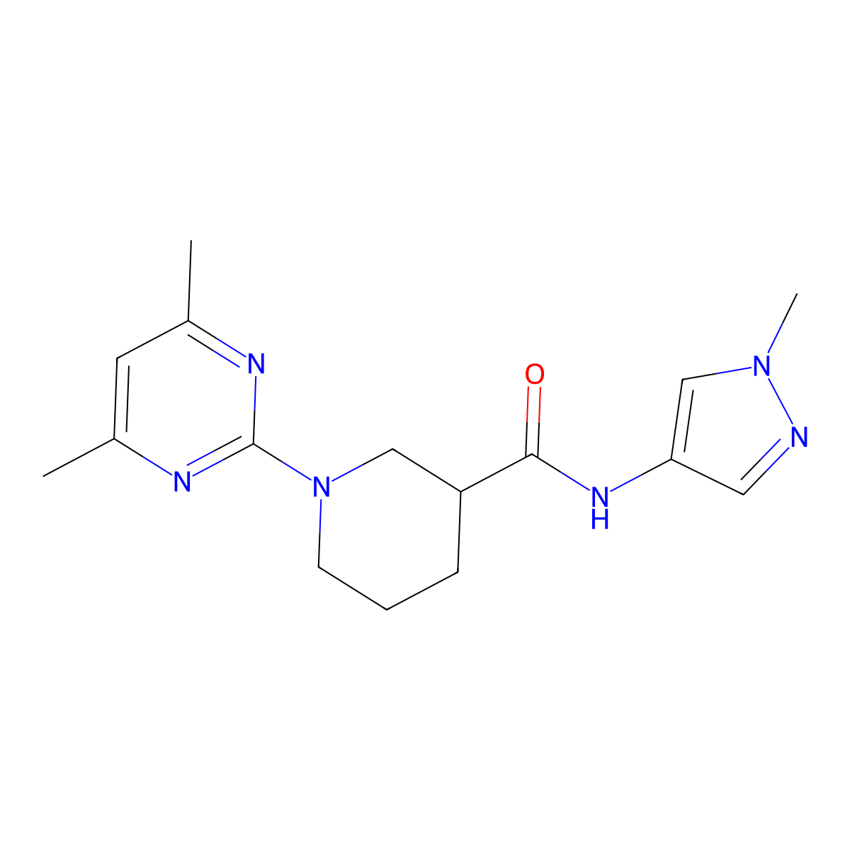 1-(4,6-dimethylpyrimidin-2-yl)-N-(1-methyl-1H-pyrazol-4-yl)piperidine-3-carboxamide molecular structure, CAS 1401560-00-6