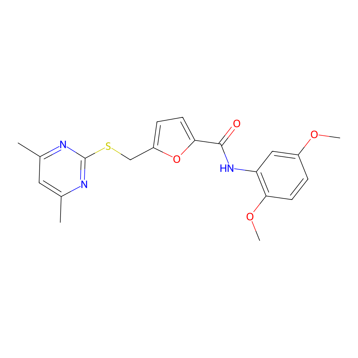 N-(2,5-dimethoxyphenyl)-5-{[(4,6-dimethylpyrimidin-2-yl)sulfanyl]methyl}furan-2-carboxamide molecular structure, CAS 1401560-03-9