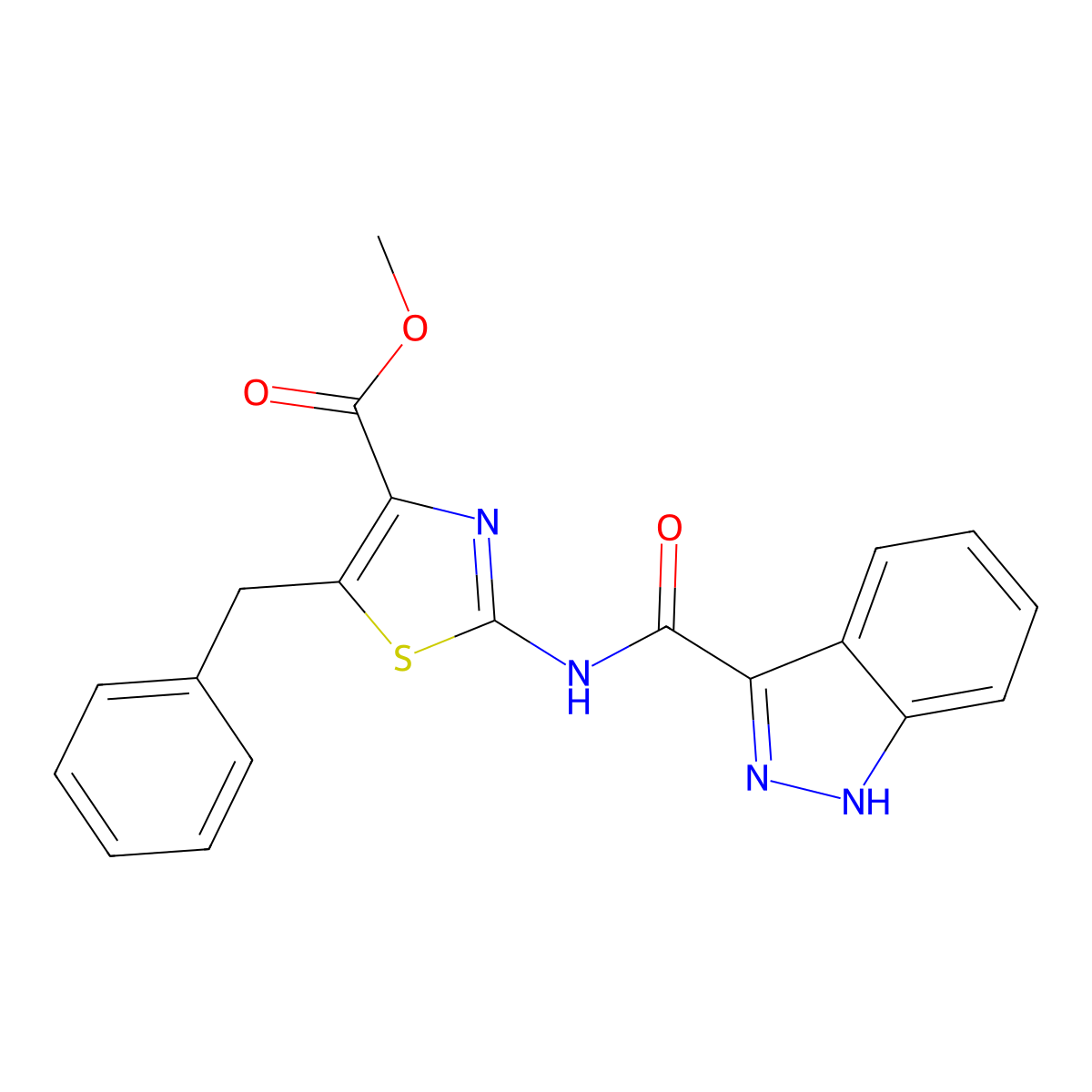 methyl (2Z)-5-benzyl-2-[(1H-indazol-3-ylcarbonyl)imino]-2,3-dihydro-1,3-thiazole-4-carboxylate molecular structure, CAS 1401560-09-5