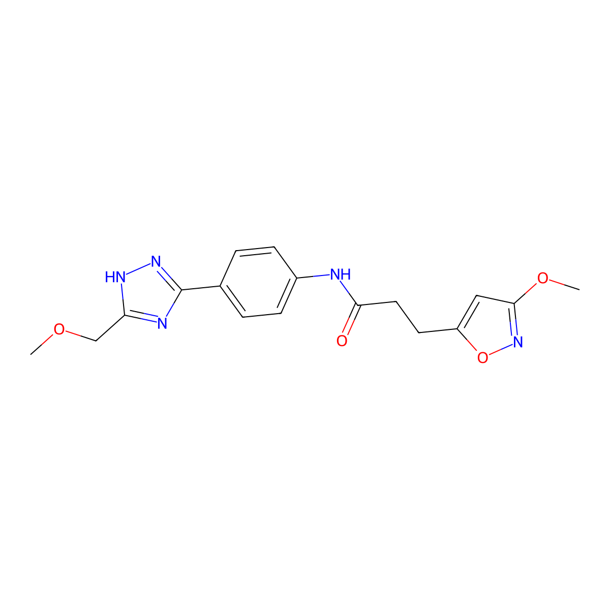 N-{4-[5-(methoxymethyl)-1H-1,2,4-triazol-3-yl]phenyl}-3-(3-methoxy-1,2-oxazol-5-yl)propanamide molecular structure, CAS 1401560-26-6