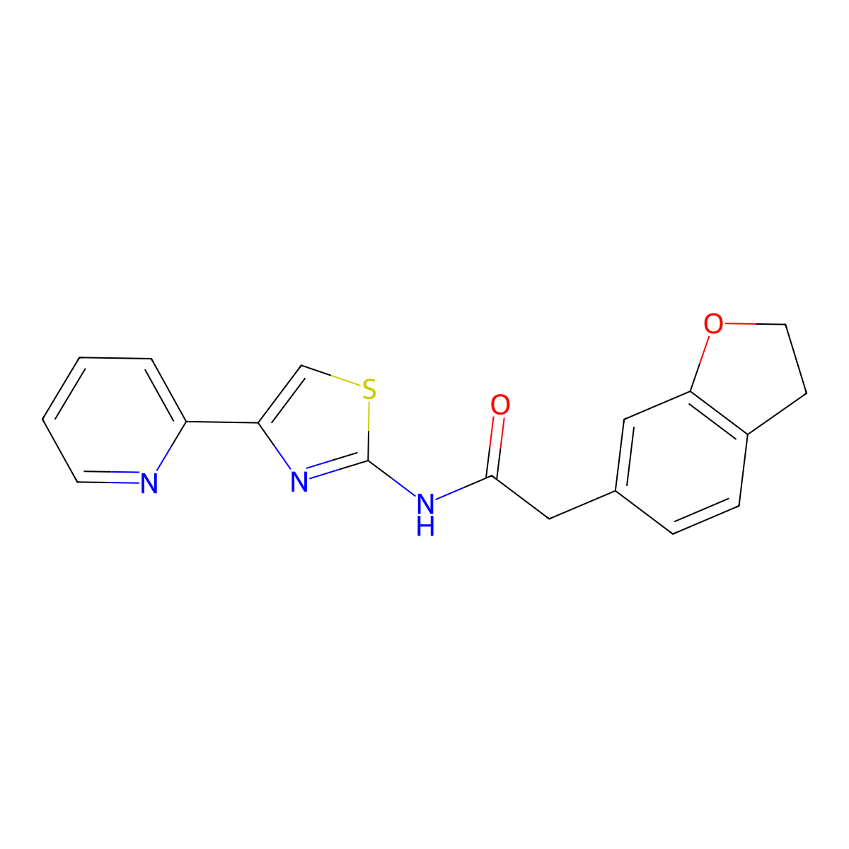 2-(2,3-dihydrobenzofuran-6-yl)-N-(4-(pyridin-2-yl)thiazol-2-yl)acetamide molecular structure, CAS 1401560-35-7